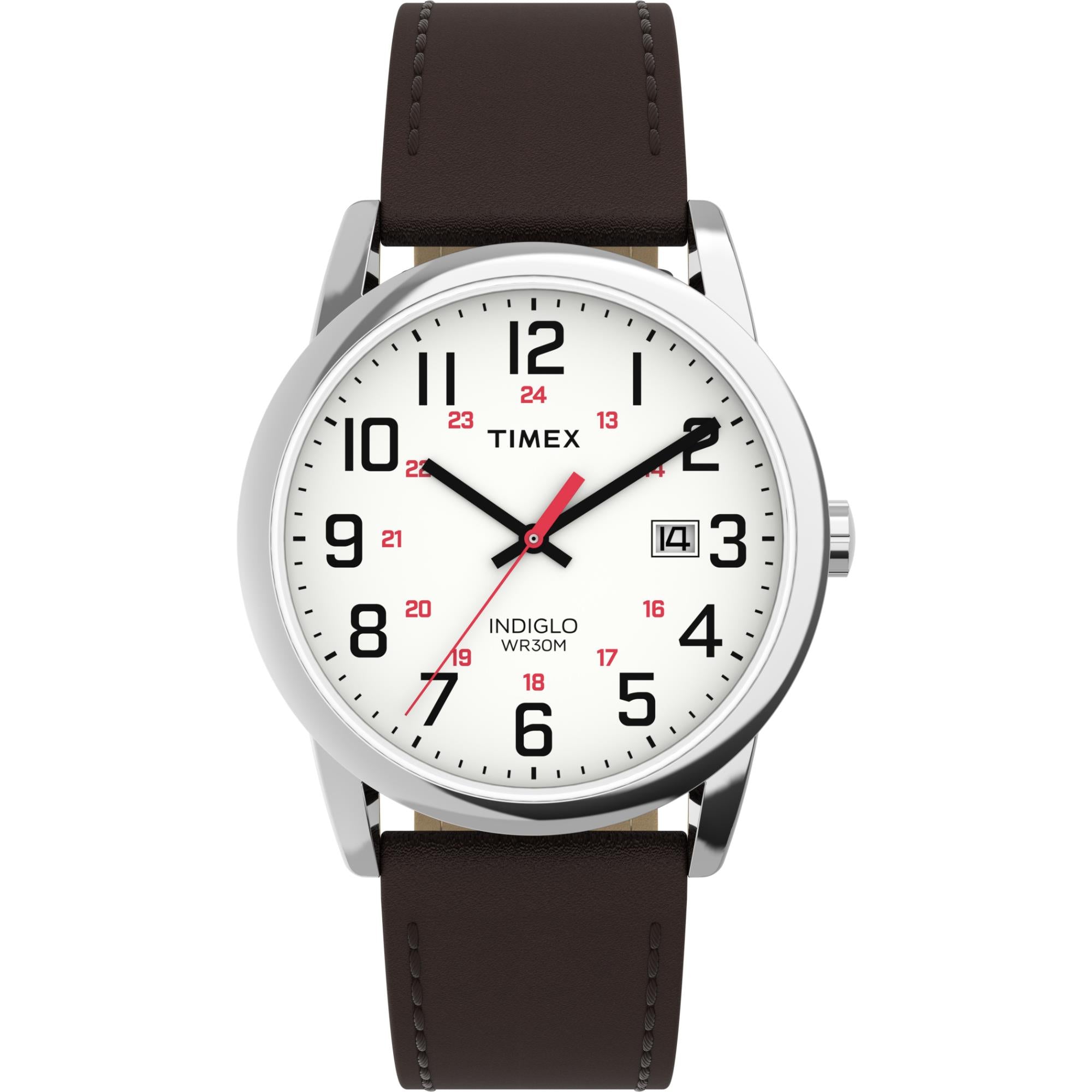 Timex Easy Reader 38mm White Dial Leather Mens Quartz Watch TW2Y12600