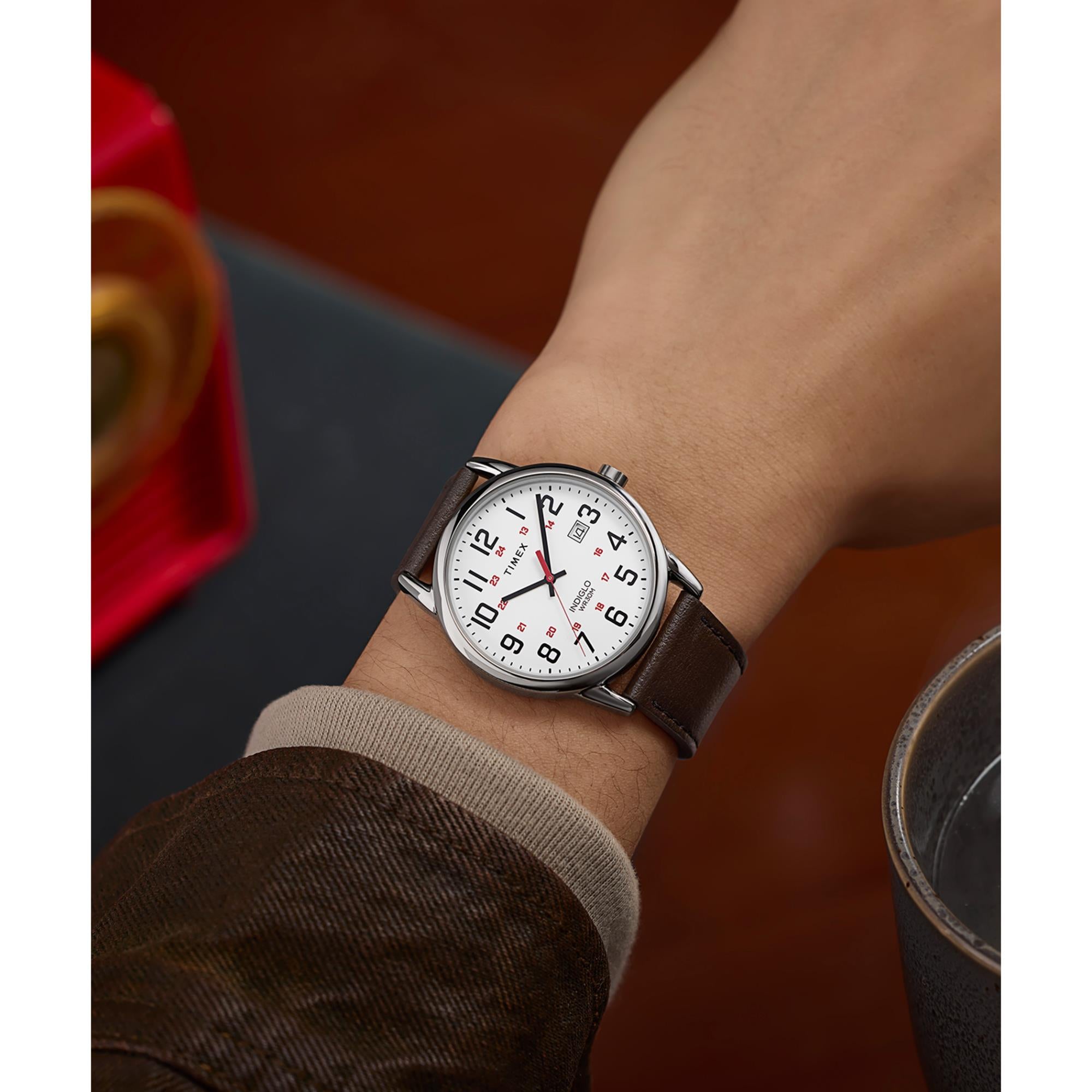 Timex Easy Reader 38mm White Dial Leather Mens Quartz Watch TW2Y12600