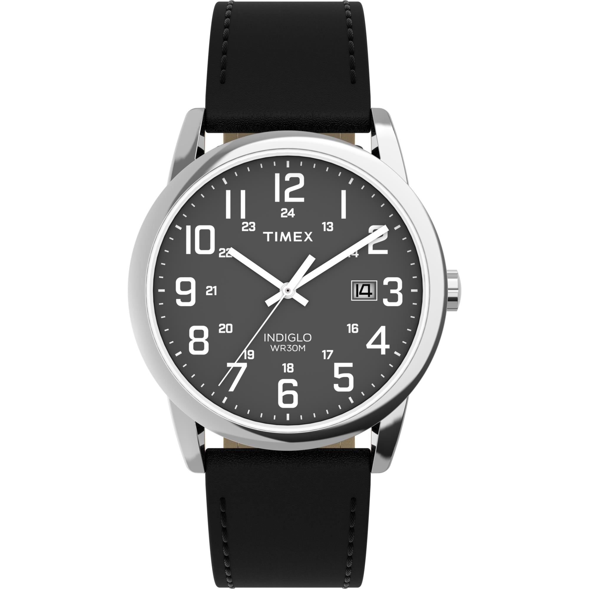 Timex Easy Reader 38mm Schwarzes Zifferblatt Leder Herren Quarz Uhr TW2Y12800
