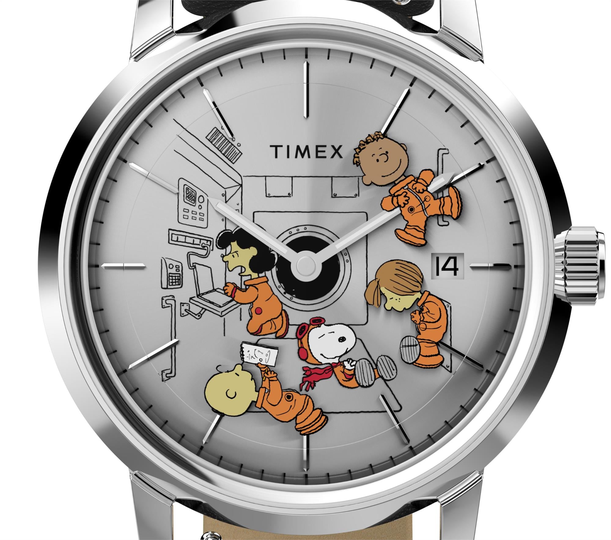 Timex Peanuts 40mm Silbernes Zifferblatt Leder Herren Quarz Uhr TW2W87200