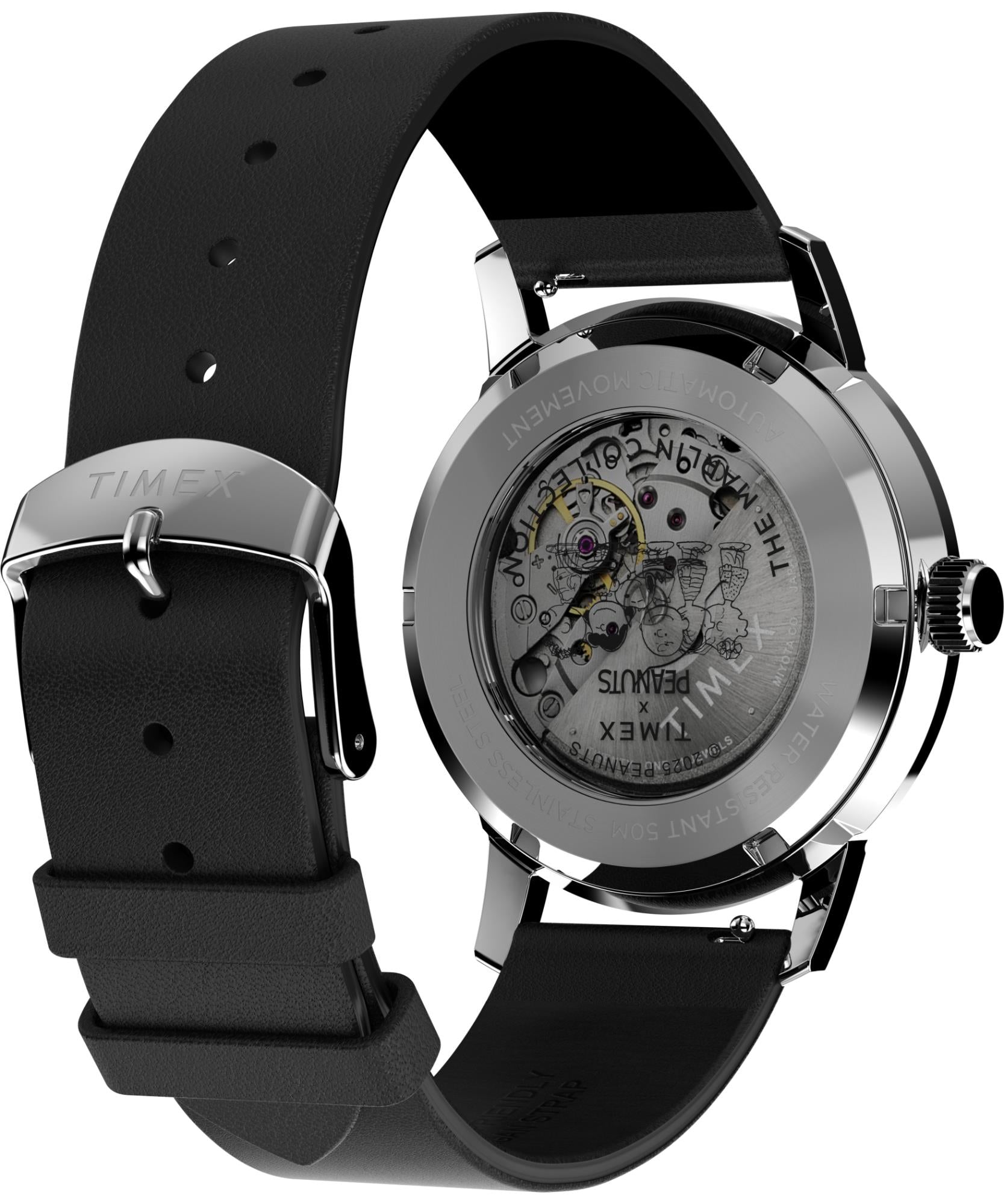 Timex Peanuts 40mm Silbernes Zifferblatt Leder Herren Quarz Uhr TW2W87200