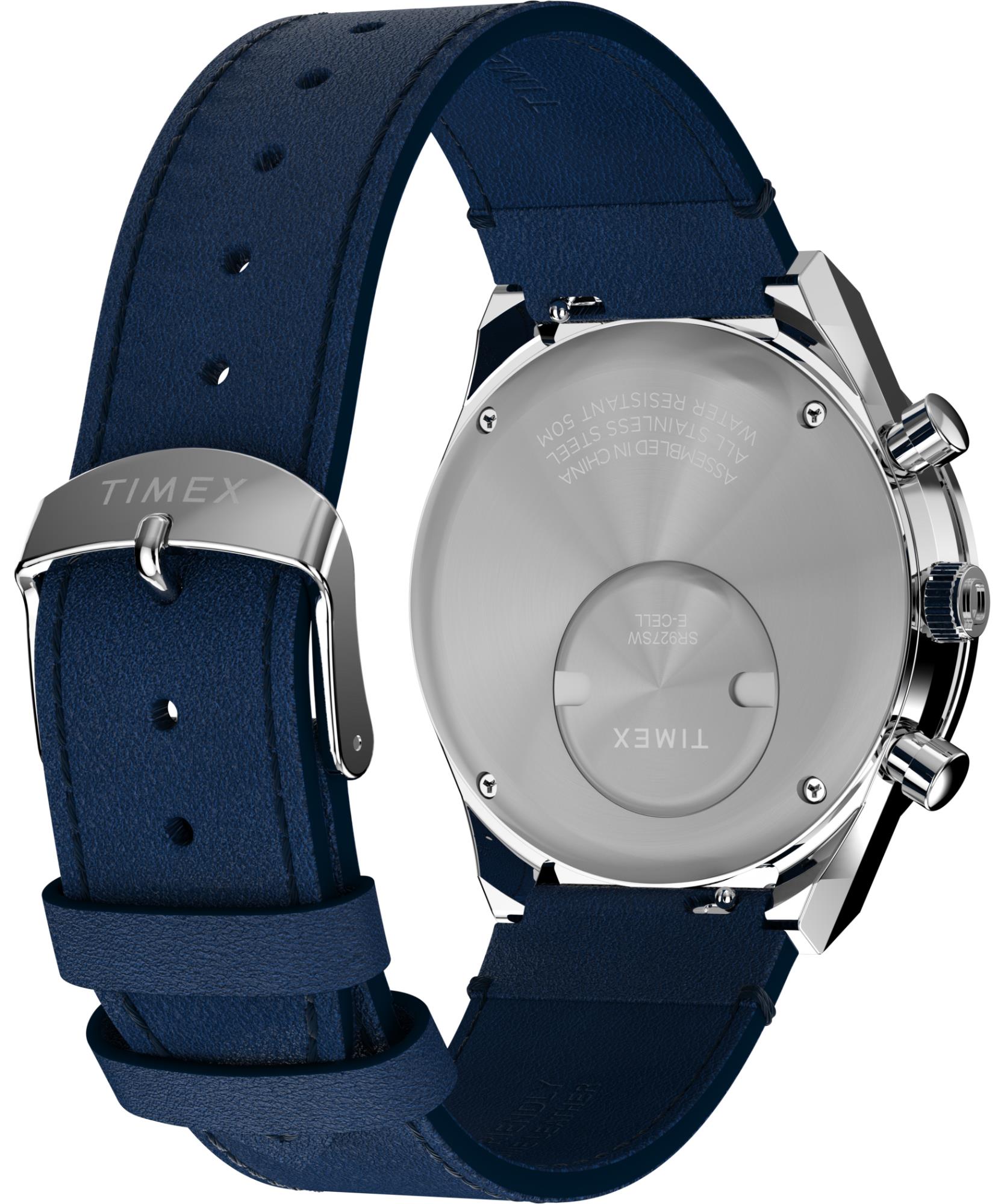 Timex Q Chronograph Quartz Blue Dial Leather Strap Men's Watch TW2Y36100 - WatchNation