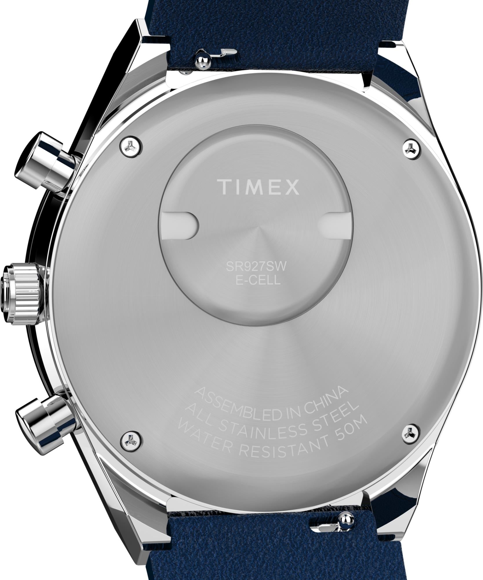 Timex Q 40mm Chronograph Blaues Zifferblatt Leder Herren Quarz Uhr TW2Y36100