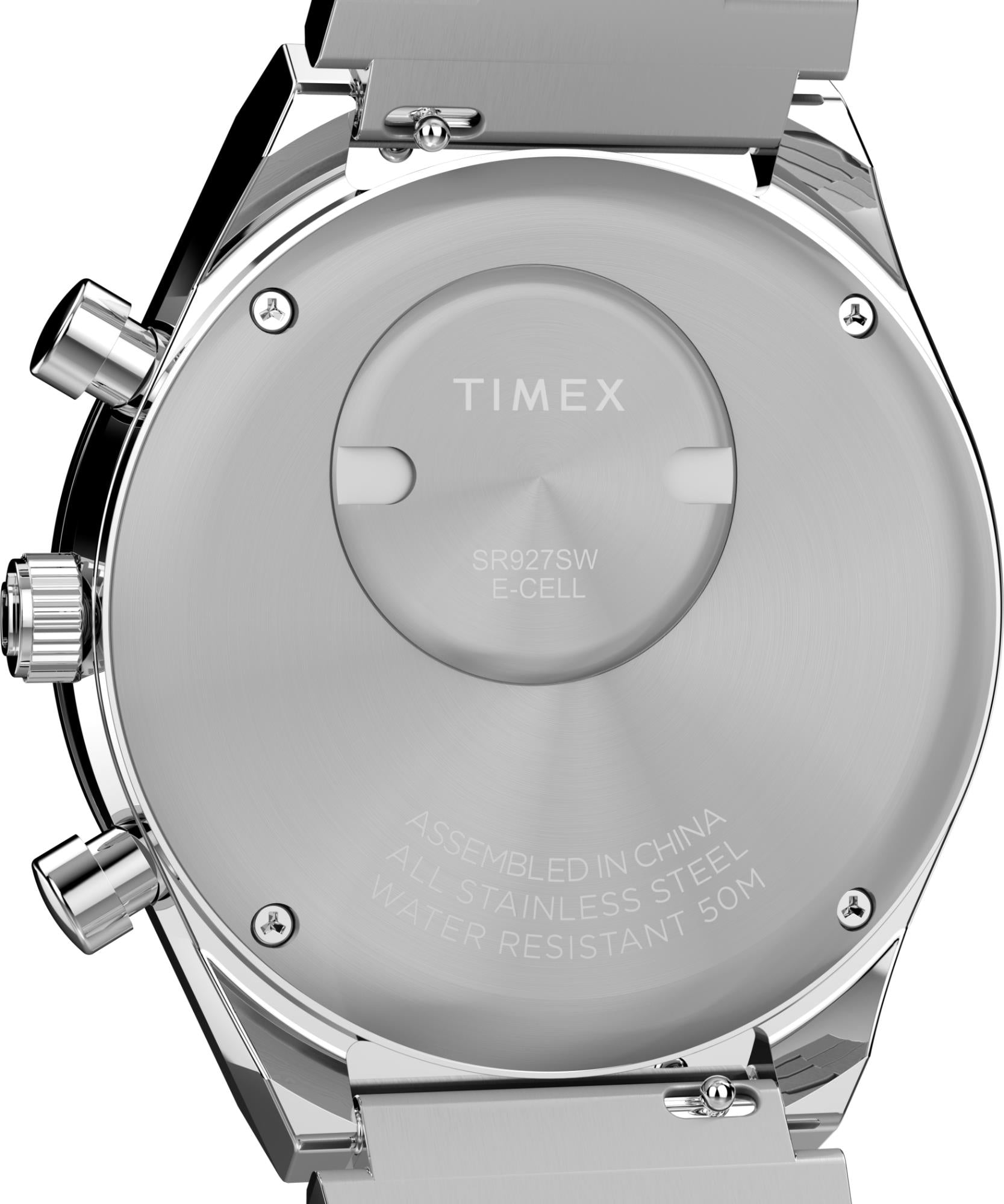 Timex Q TW2Y36200 stainless steel caseback closeup view