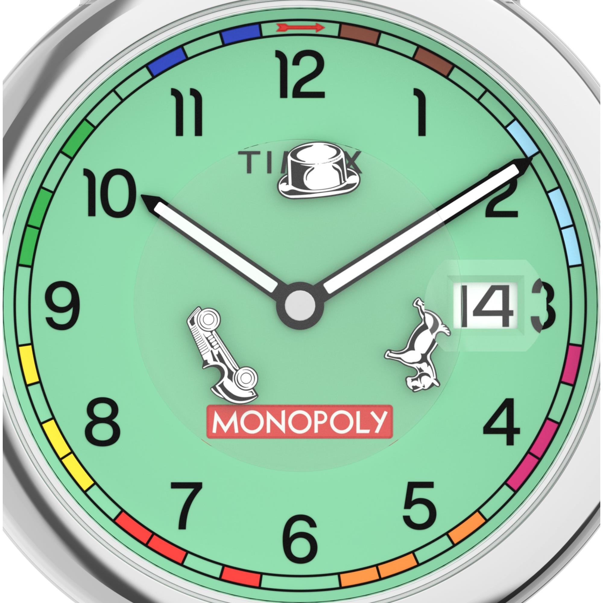 Timex Lab X Monopoly Quarz Hellgrünes Zifferblatt Textilarmband Uhr TW2Y47000