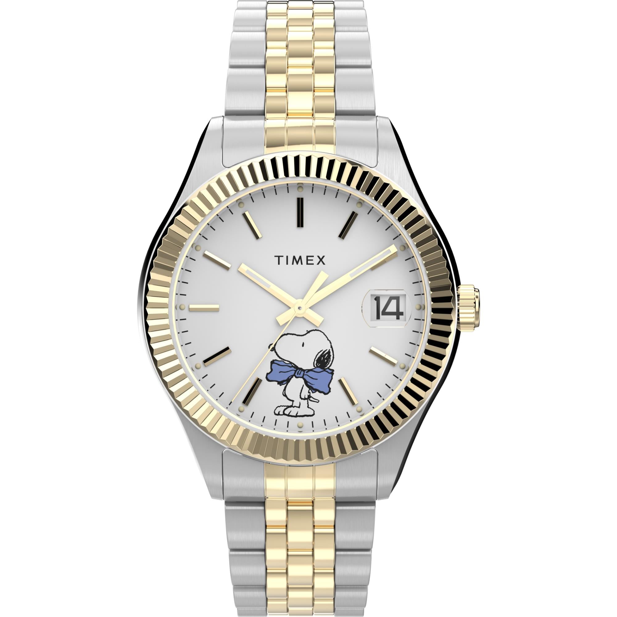 Timex Peanuts 34mm White Dial Steel Ladies Quartz Watch TW2Y11100 front view