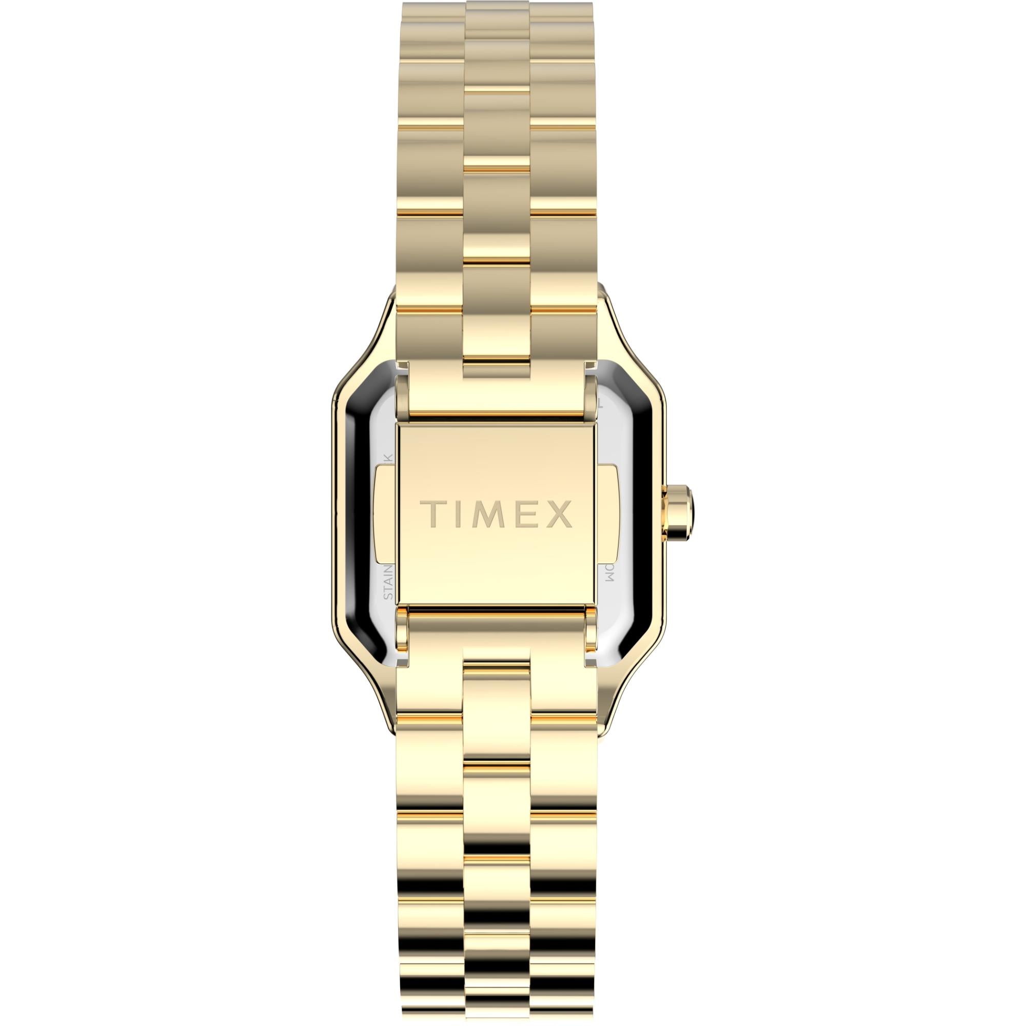 Timex TW2Y23700 gold-tone steel case back and engraved clasp back view