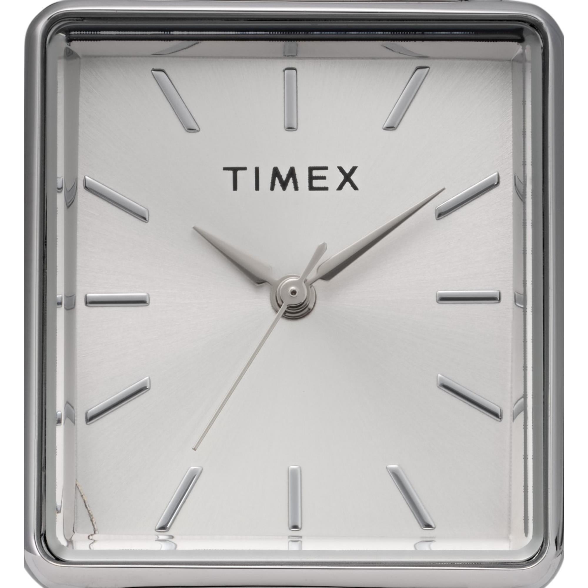 Timex TW2Y26300 silver sunray dial with minimalist stick indices close-up