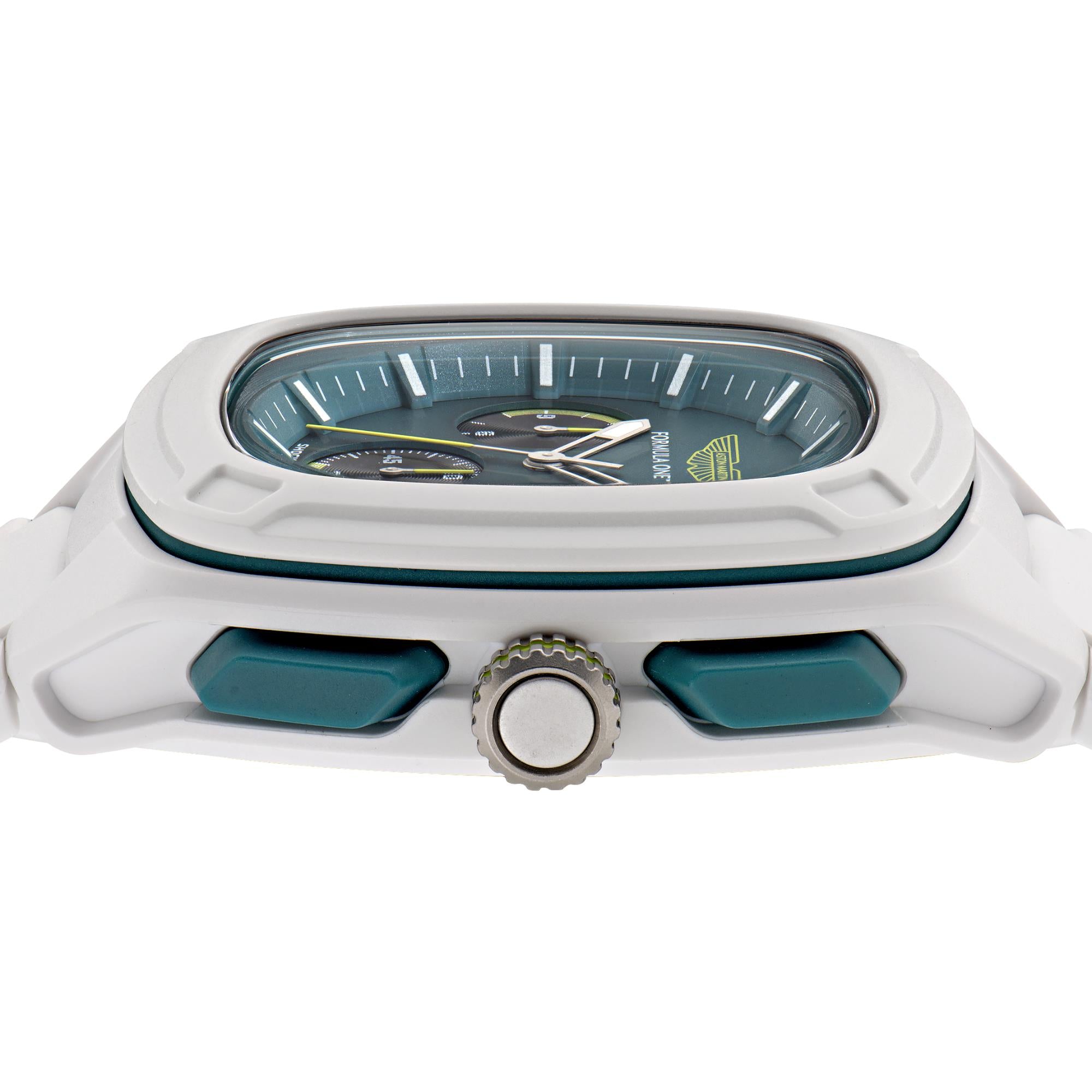 Aston Martin Aramco Formula One Team Quartz Chronograph Podium Green Dial White Silicone Strap Men's Watch MTFO1F502