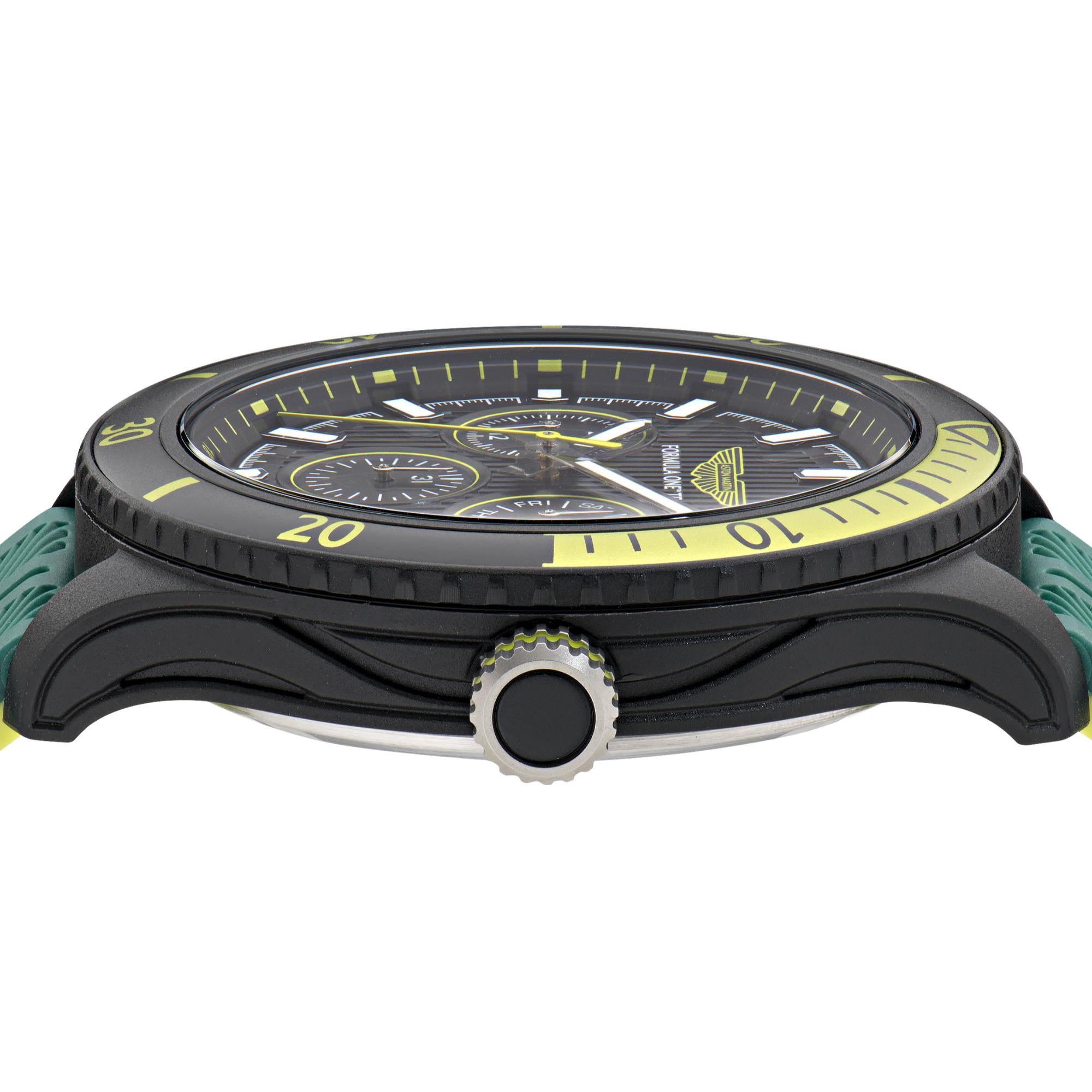 Aston Martin Aramco Formula One Team Quartz Chronograph Black Dial Podium Green and Yellow Silicone Strap Men's Watch MTFP1F501