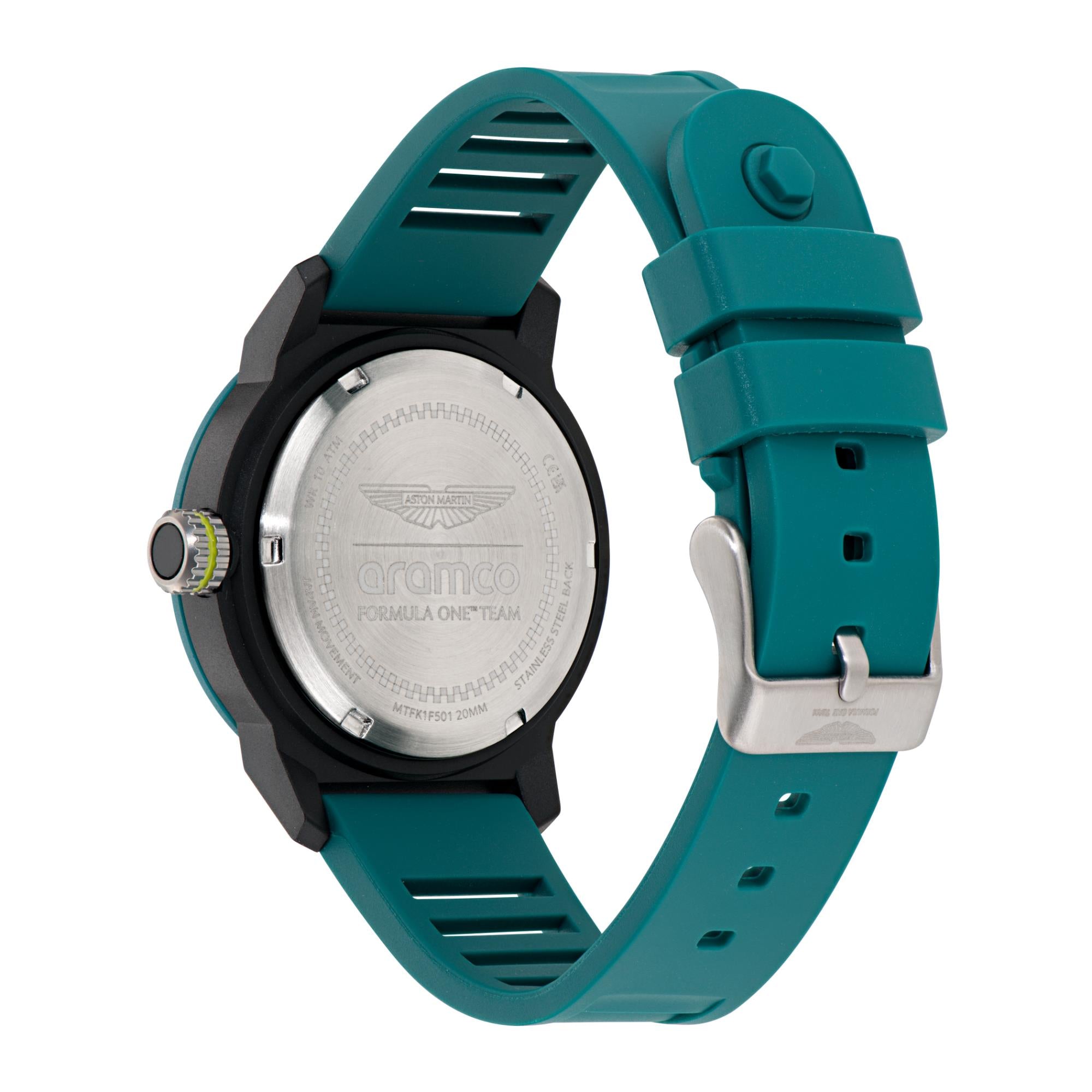 Aston Martin Aramco Formula One Team Yellow Dial Podium Green Silicone Watch MTFK1F501