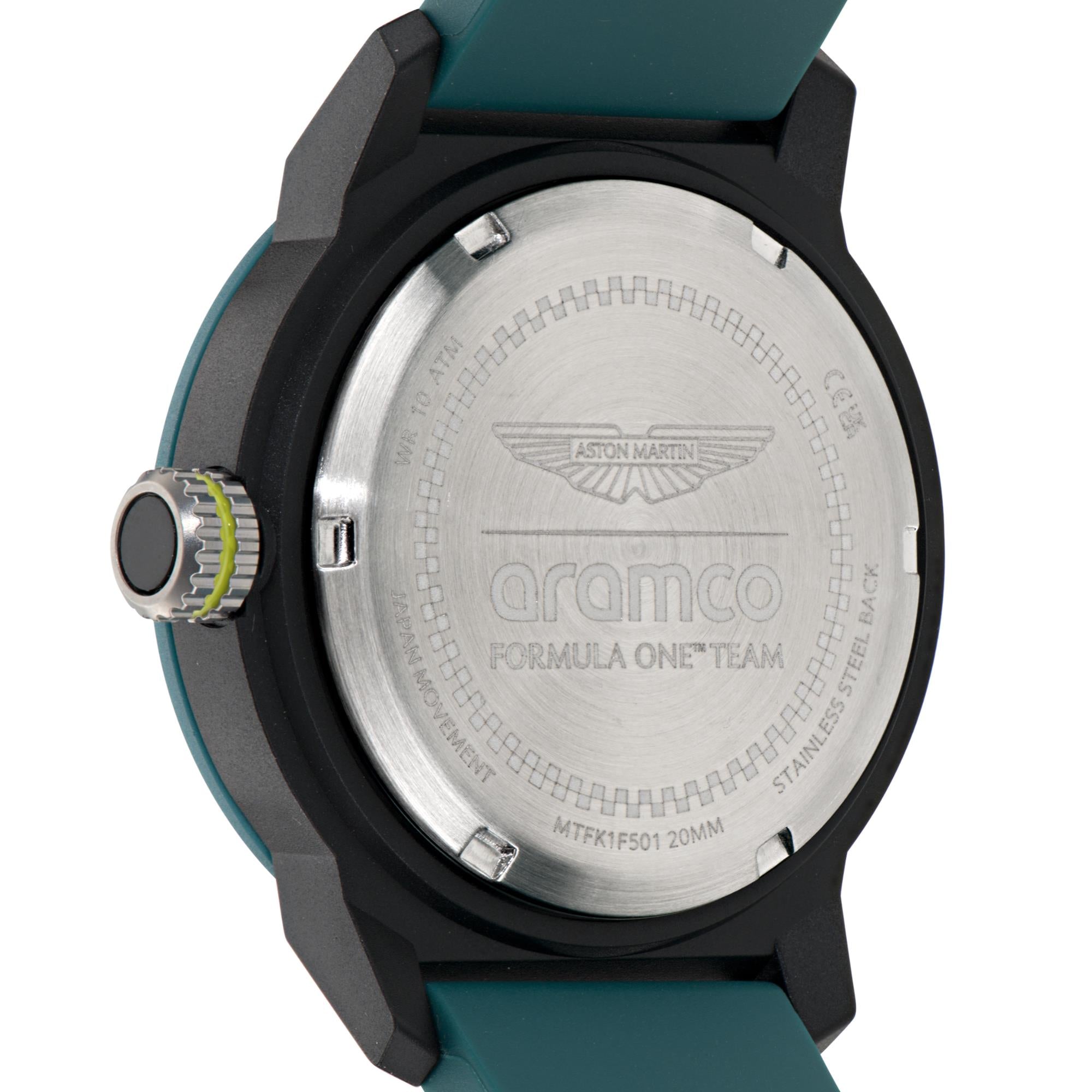Aston Martin Aramco Formula One Team Yellow Dial Podium Green Silicone Watch MTFK1F501
