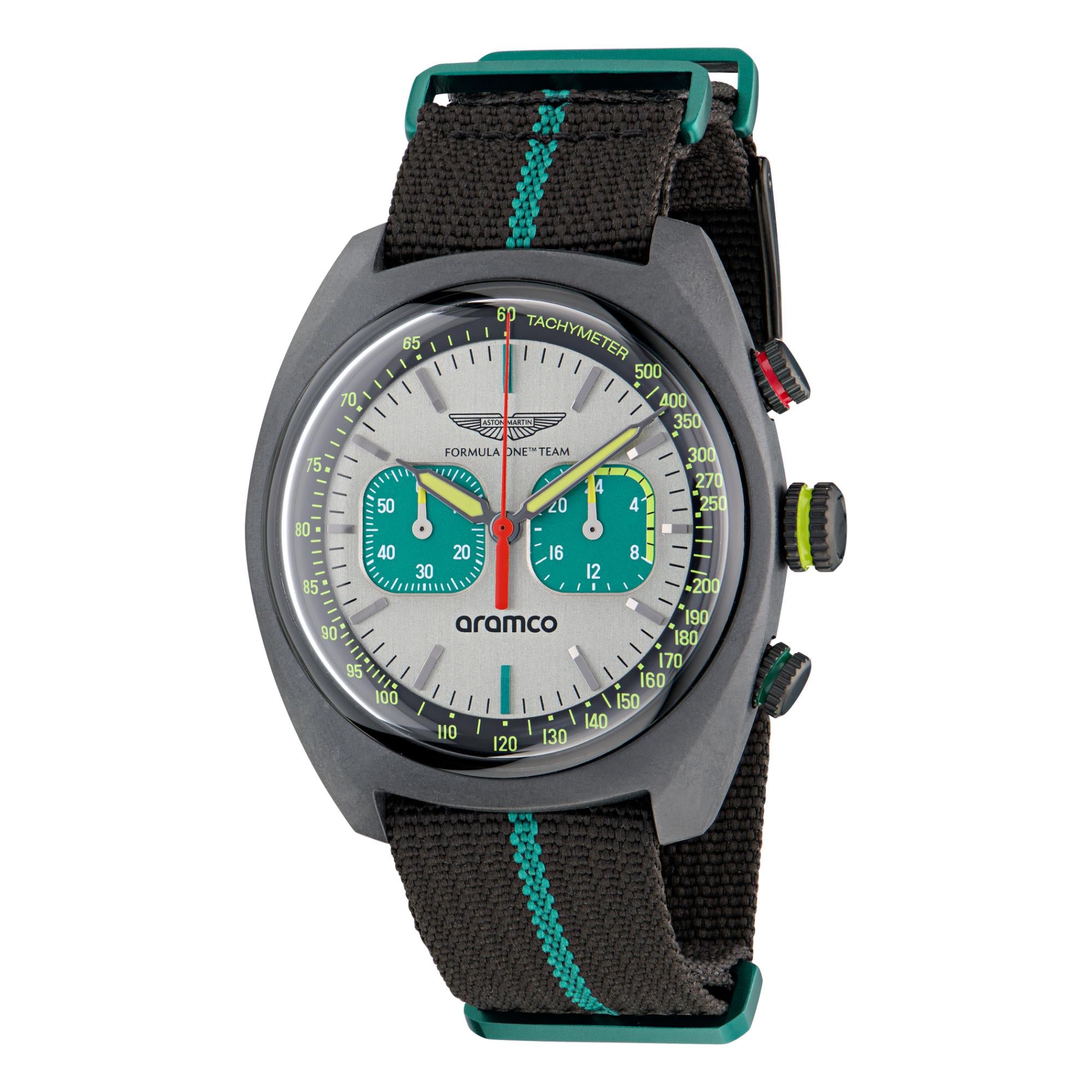 Aston Martin Quartz Chronograph White Dial Black and Podium Green Nato Strap Men's Watch MTFD1F502