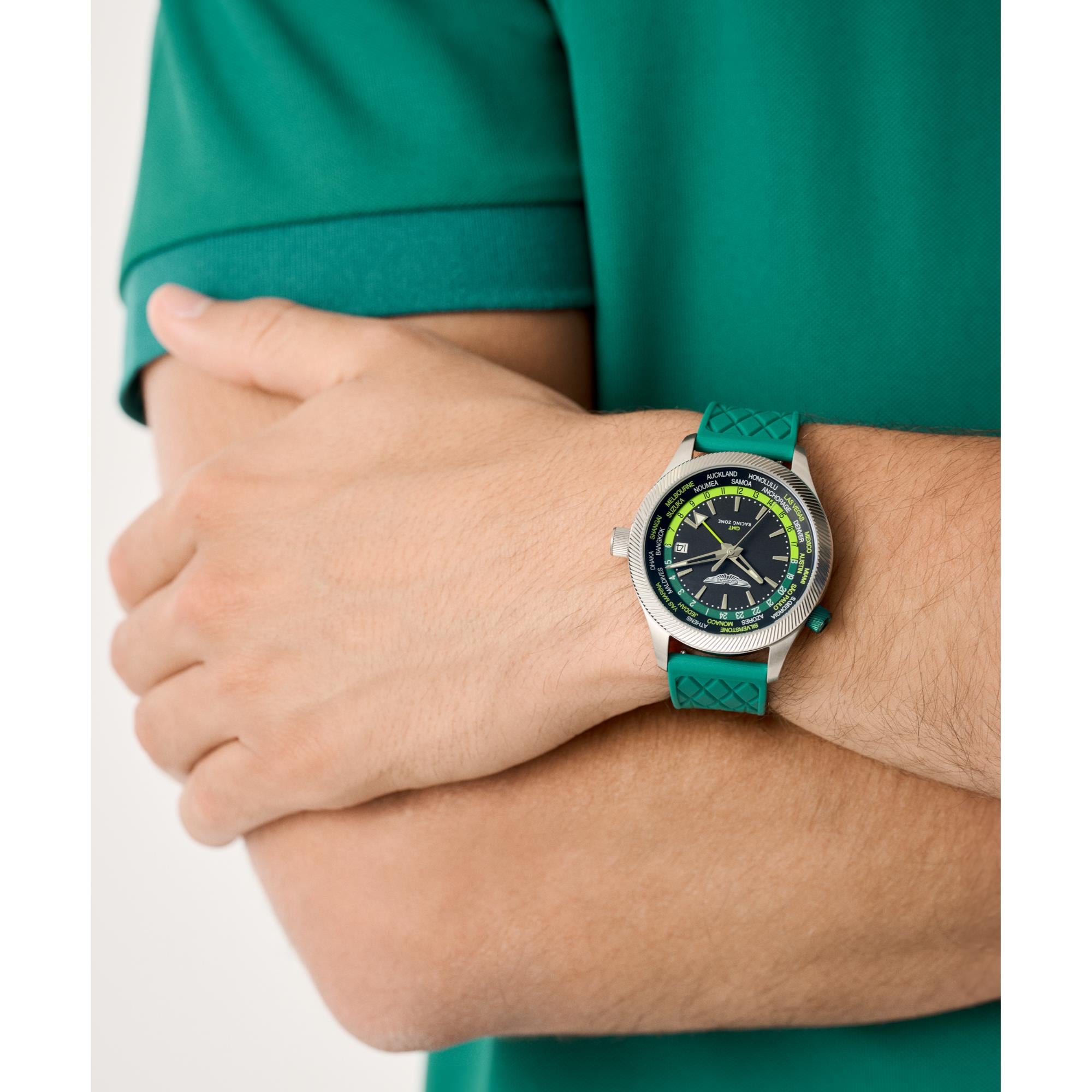 Aston Martin Quartz Black Dial RSST Bracelet and Podium Green Silicone Strap Men's Watch MTIZ1F503