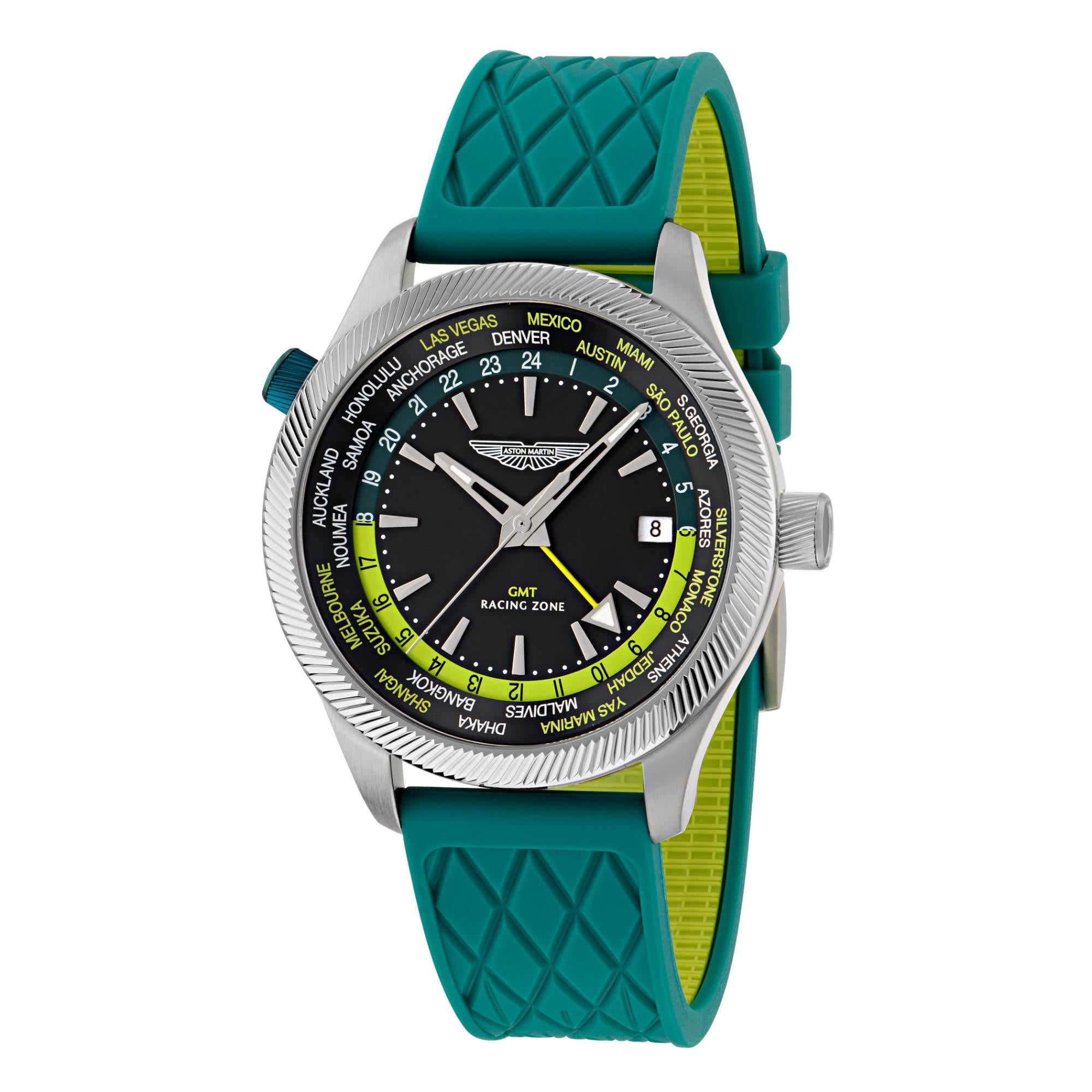 Aston Martin Quartz Black Dial RSST Bracelet and Podium Green Silicone Strap Men's Watch MTIZ1F503