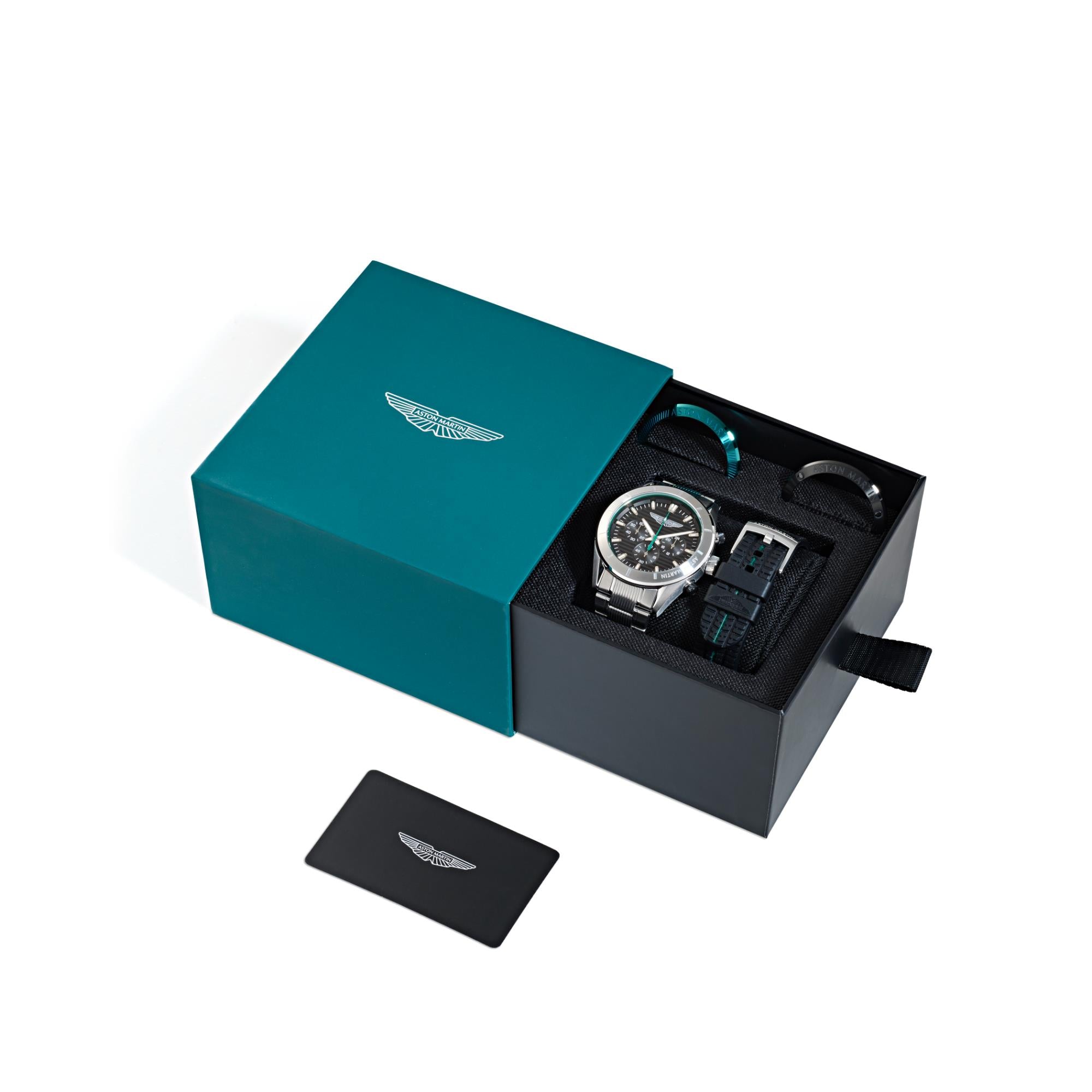 Aston Martin Quartz with Interchangeable Top Ring Black Dial RSST Bracelet and Black Silicone Strap Men's Watch MTIB1F501