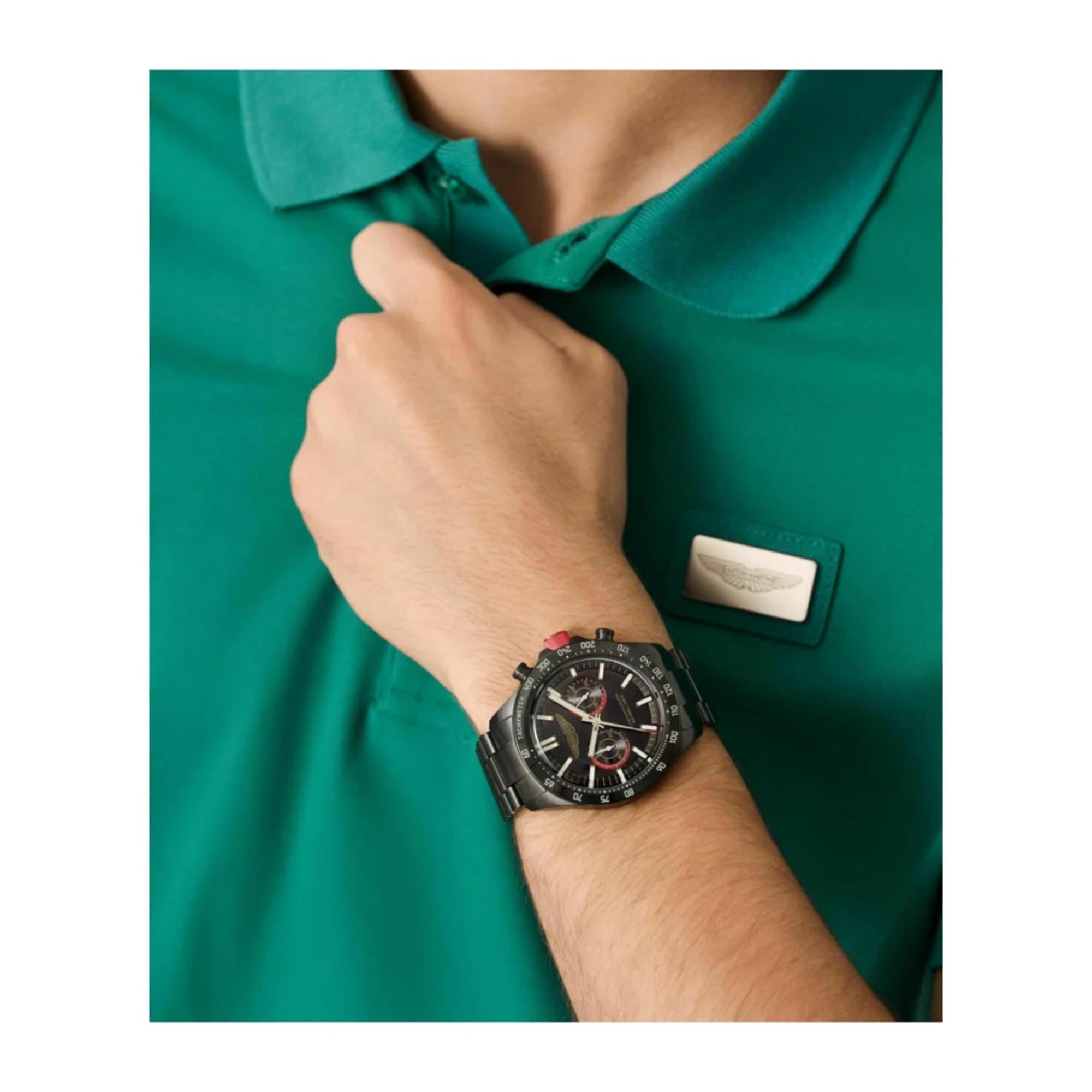 Aston Martin Quartz Chronograph Black Dial IP Black RSST Bracelet Men's Watch MTIS1F504