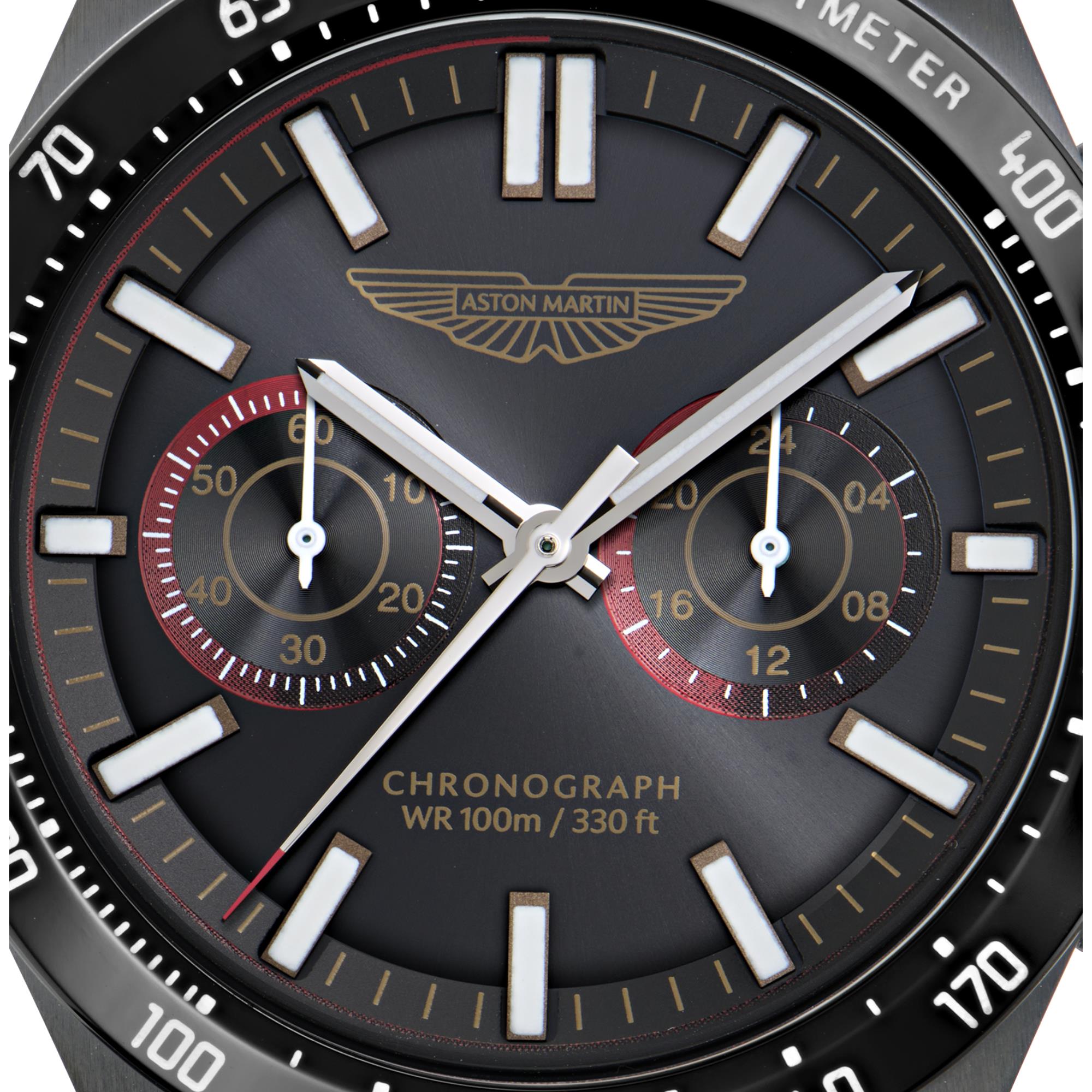 Aston Martin Quarz Chronograph schwarzes Zifferblatt IP Schwarz RSST-Armband Herren Uhr MTIS1F504