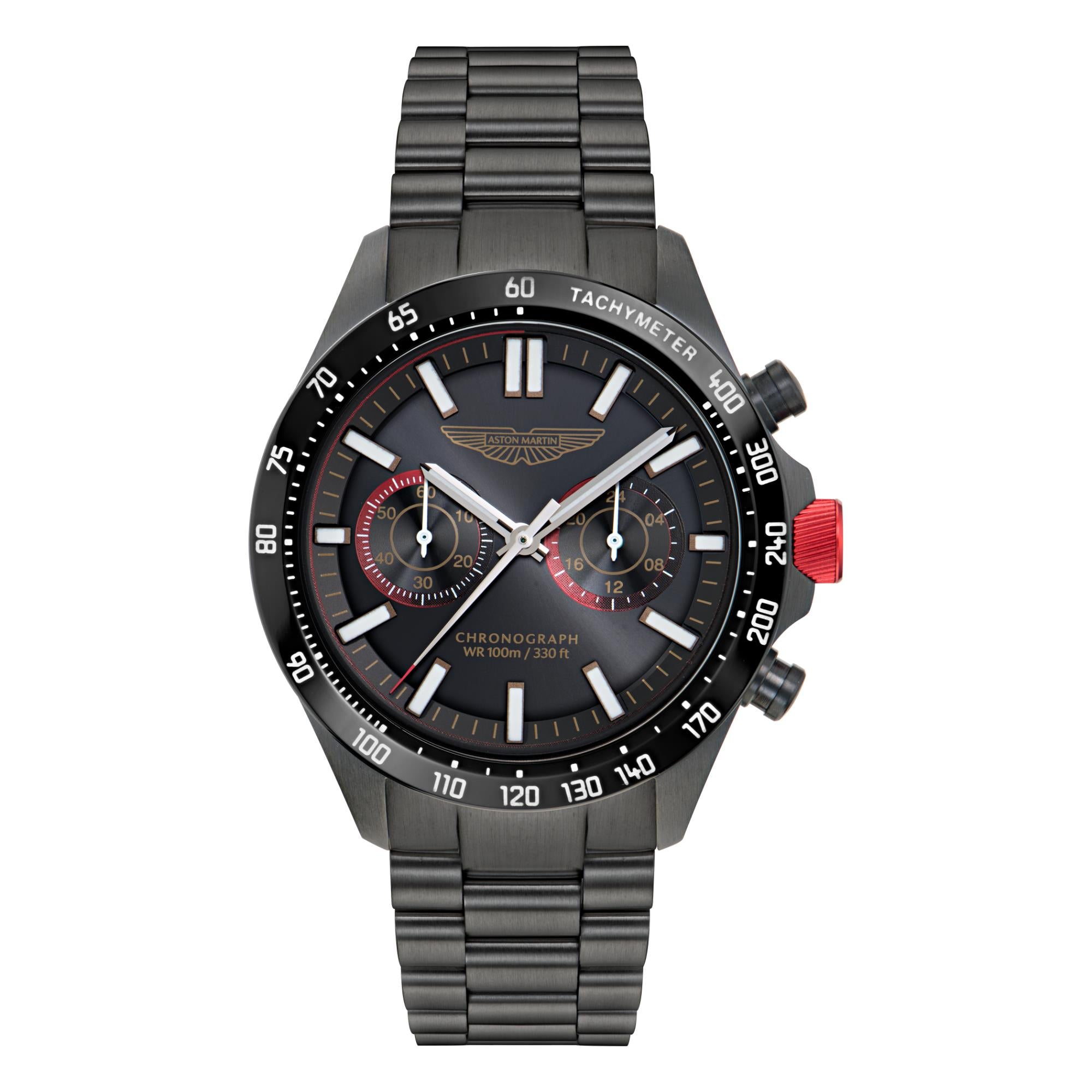 Aston Martin Quarz Chronograph schwarzes Zifferblatt IP Schwarz RSST-Armband Herren Uhr MTIS1F504
