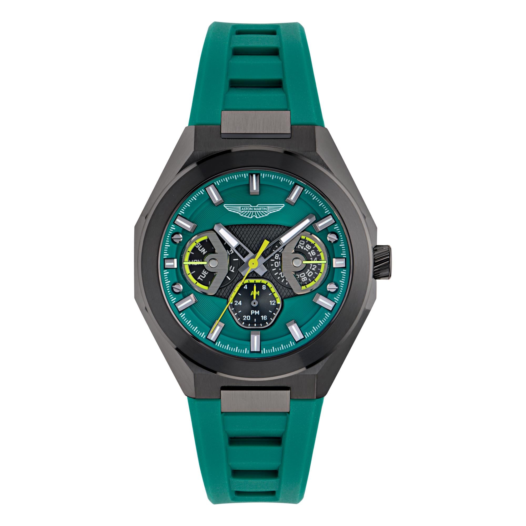 Aston Martin Quartz Chronograph Green Dial Podium Green Silicone Strap Watch MTRI1F503