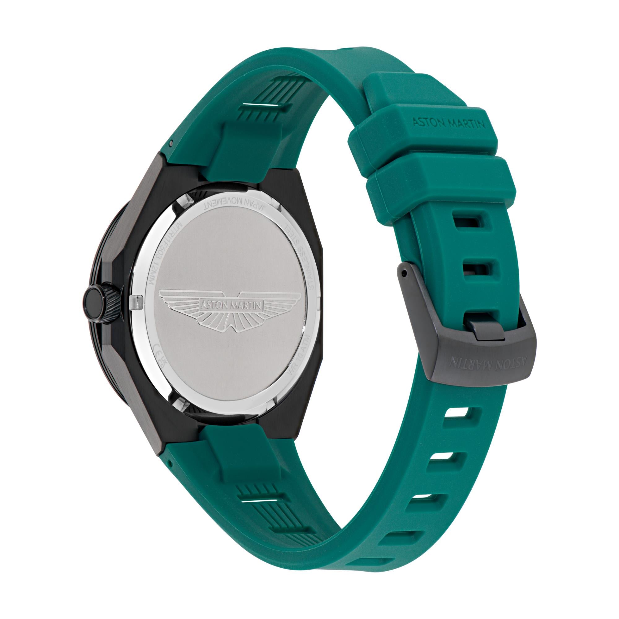 Aston Martin Quartz Chronograph Green Dial Podium Green Silicone Strap Watch MTRI1F503