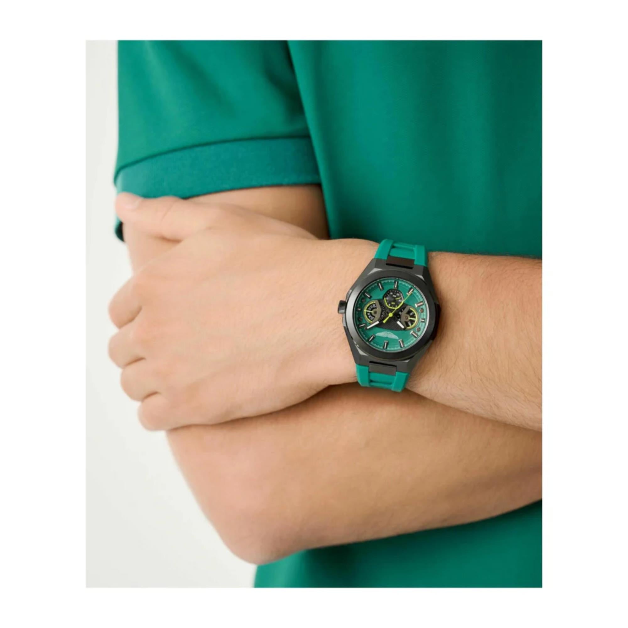 Aston Martin Quartz Chronograph Green Dial Podium Green Silicone Strap Watch MTRI1F503