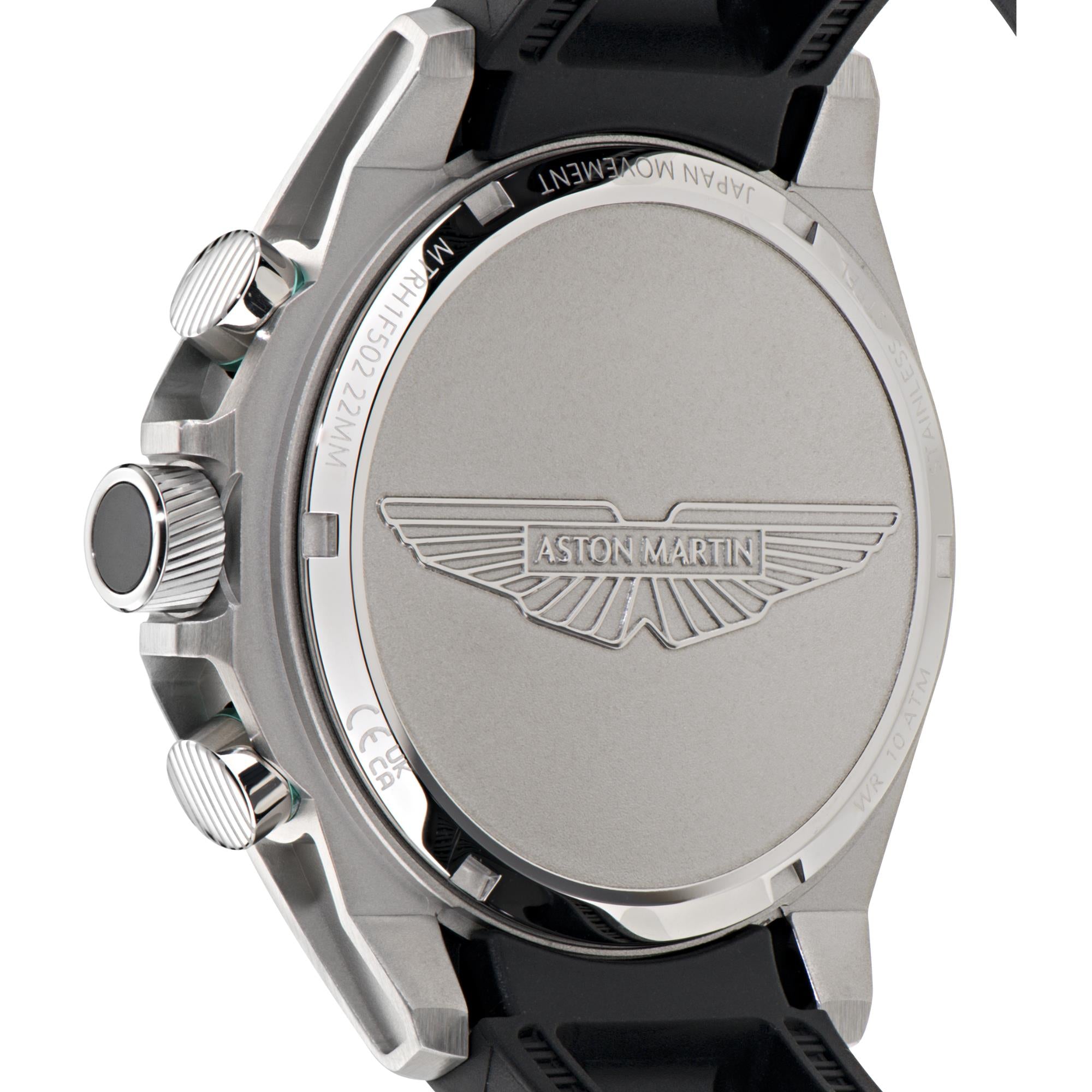 Aston Martin Quartz Chronograph Green Dial Black Silicone Strap Men's Watch MTRH1F502