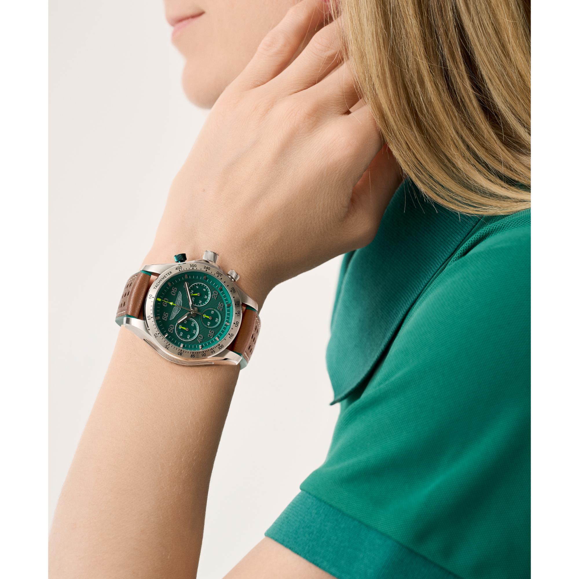 Aston Martin Quartz Chronograph Green Dial Leather Watch MTRS1F501