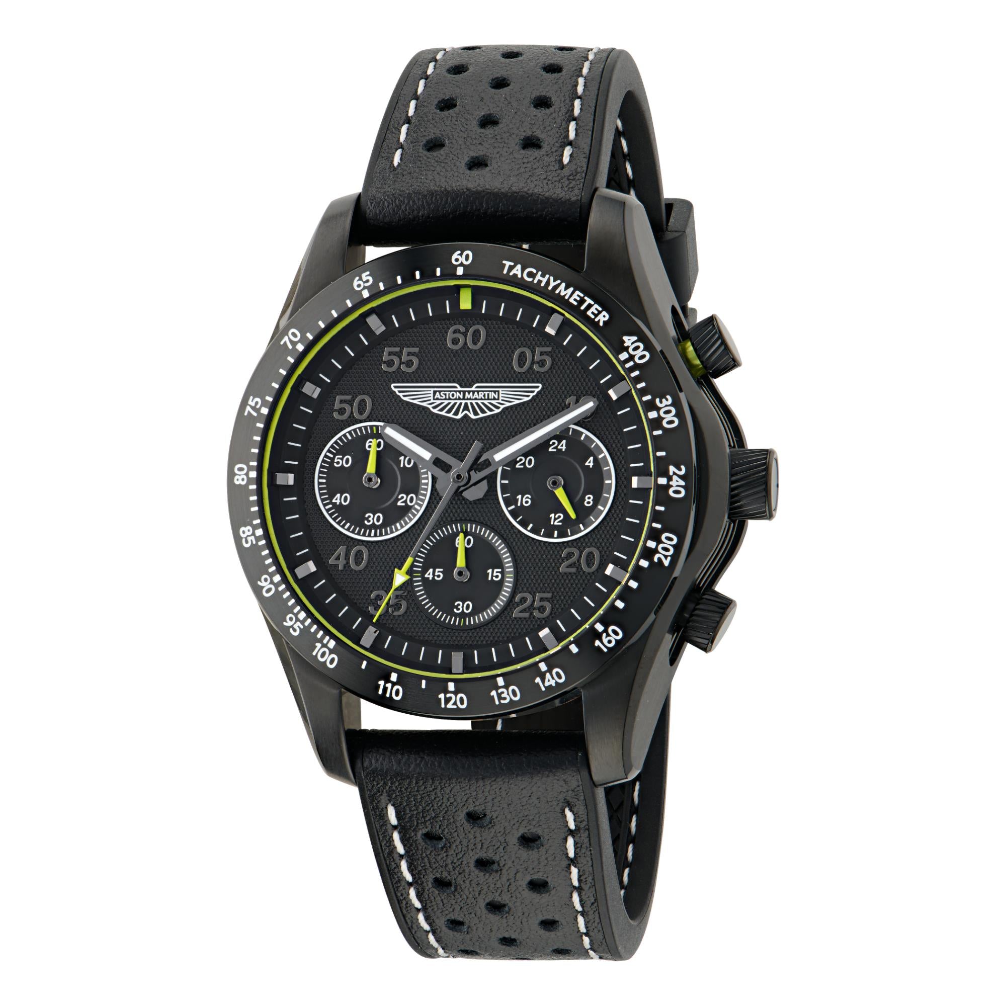 Aston Martin Quartz Chronograph Black Dial Black Leather Strap Unisex Watch MTRS1F502