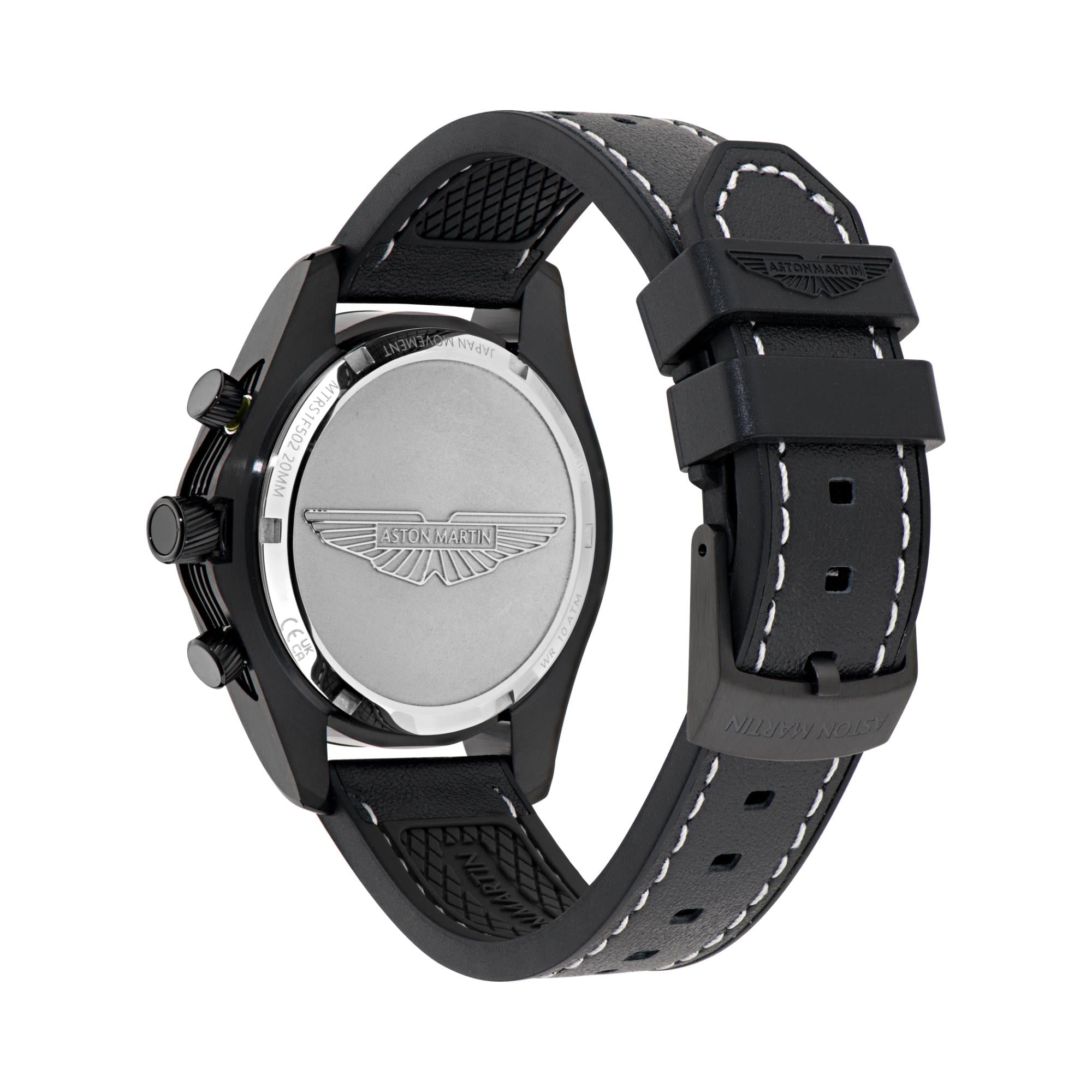 Aston Martin Quarz Chronograph schwarzes Zifferblatt Leder Uhr MTRS1F502