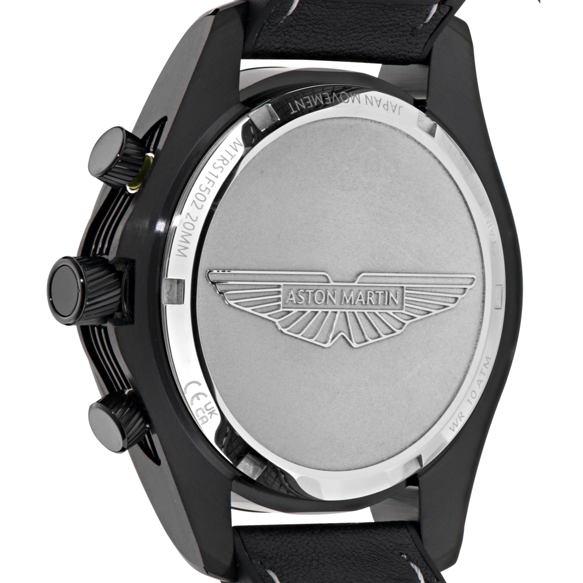 Aston Martin Quarz Chronograph schwarzes Zifferblatt Leder Uhr MTRS1F502