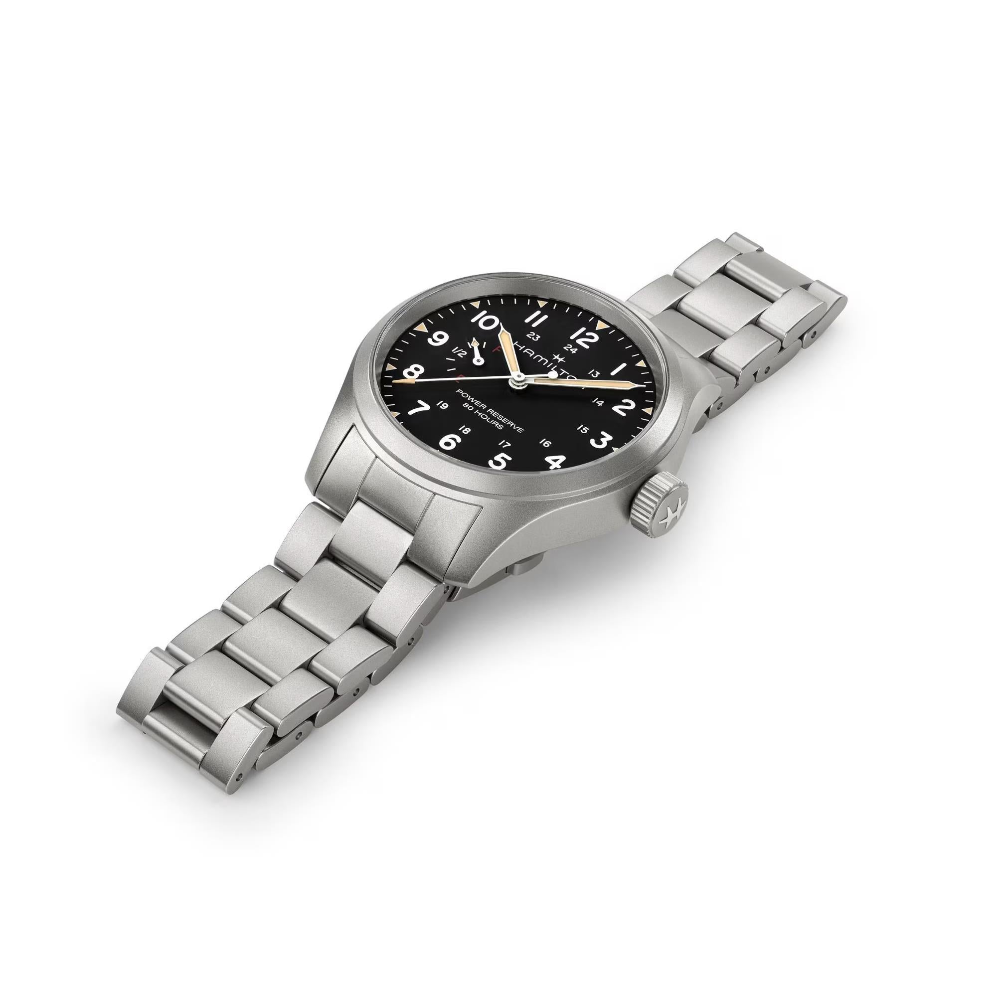 Hamilton Khaki Field H69509130 40mm sandblasted stainless steel case side profile