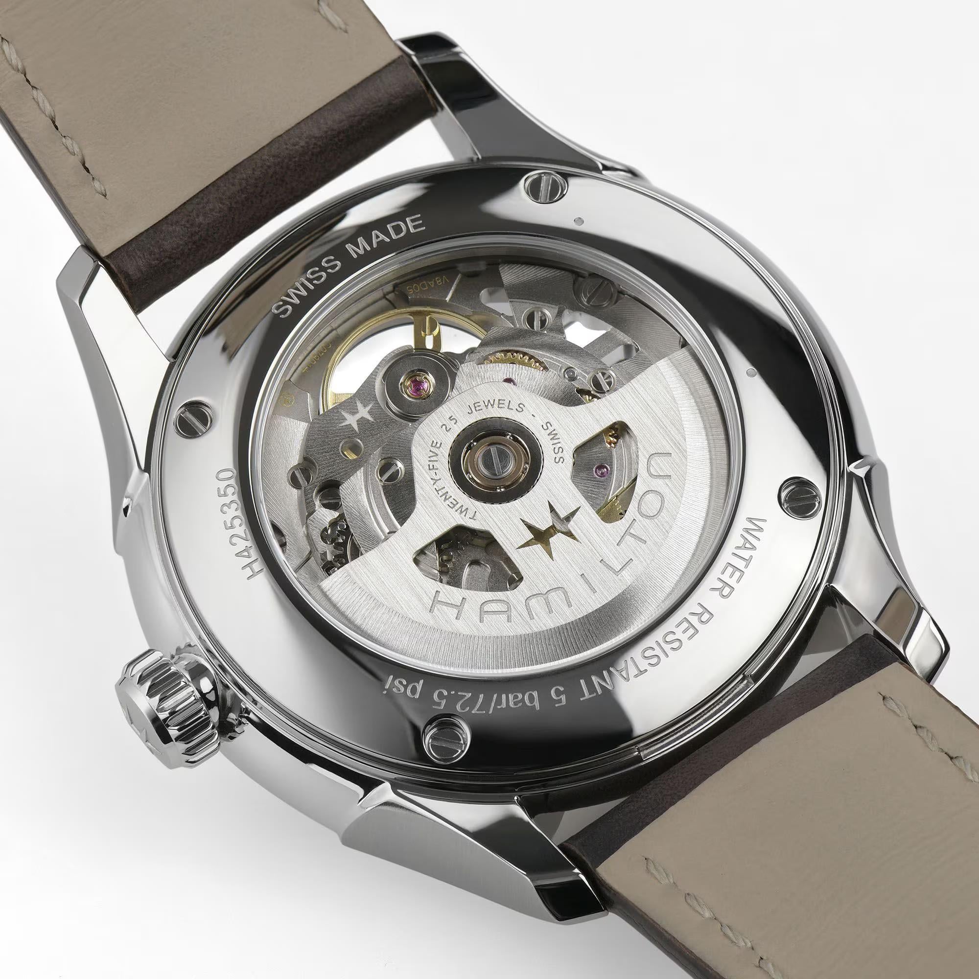 Hamilton Jazzmaster Skeleton H42535560 exhibition caseback with oscillating rotor detail