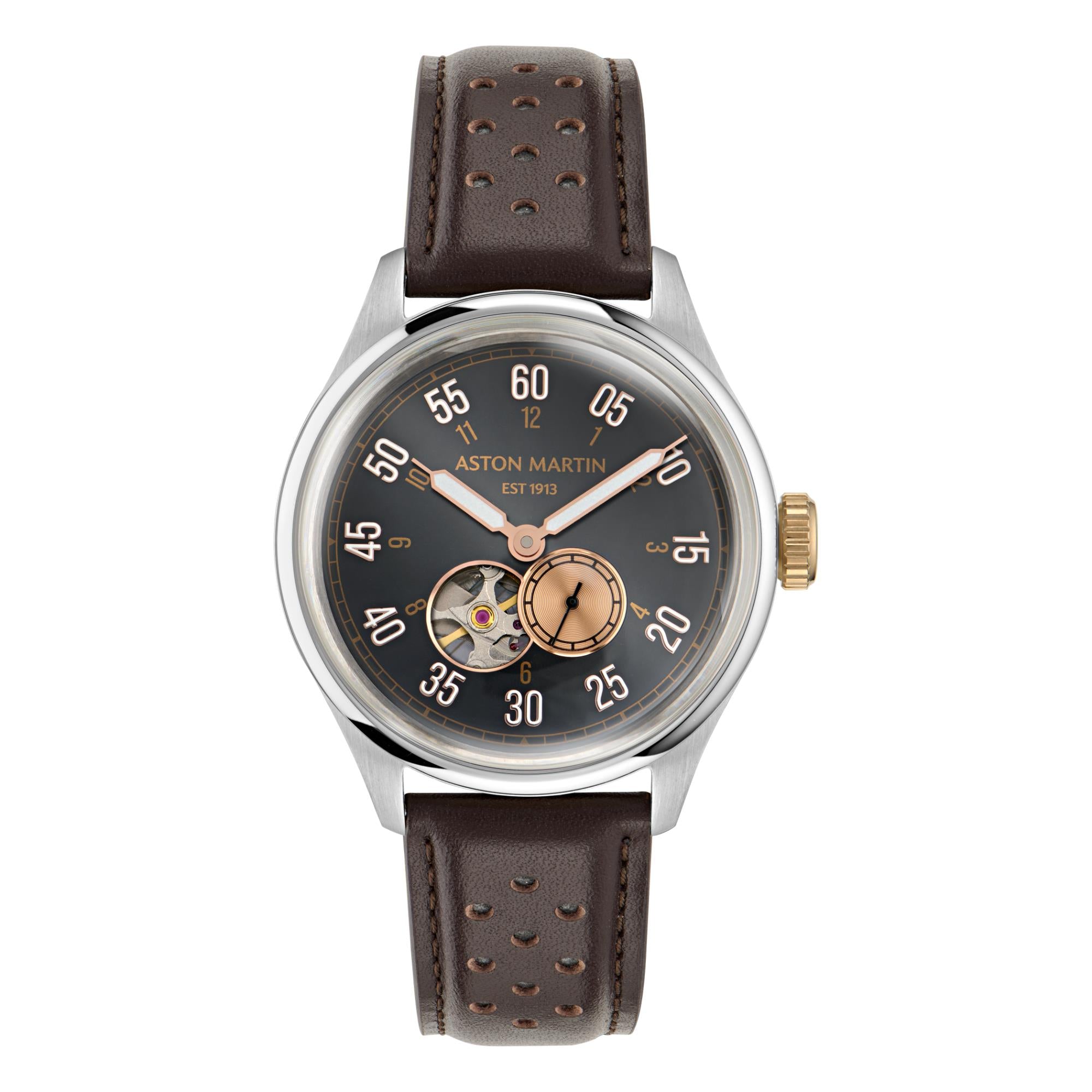 Aston Martin Automatic Black Dial Brown Leather Strap Men's Watch MTTS1F501
