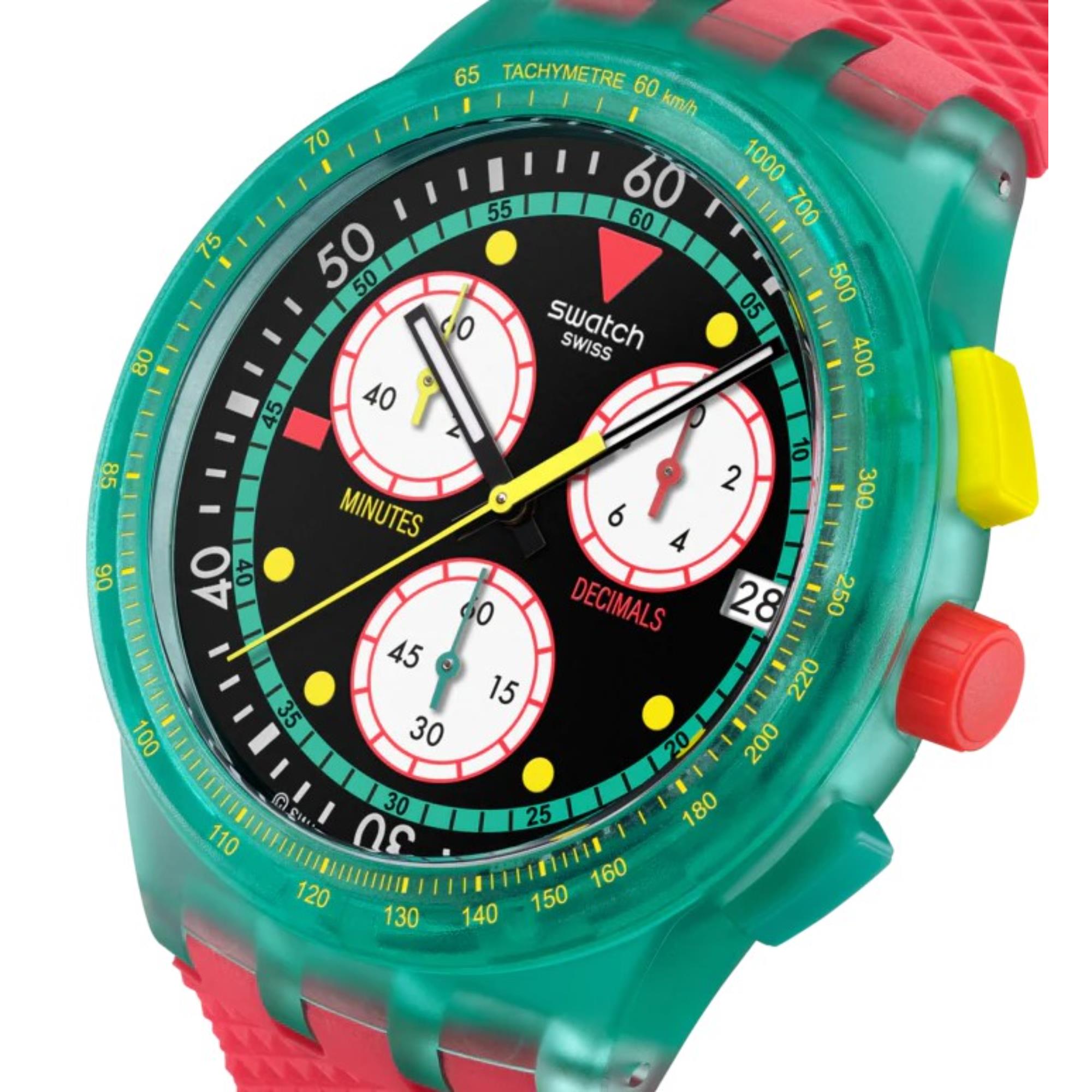 Swatch Originals Neon Emerald Chronograph Quartz Black Dial Silicone Watch SUSG409