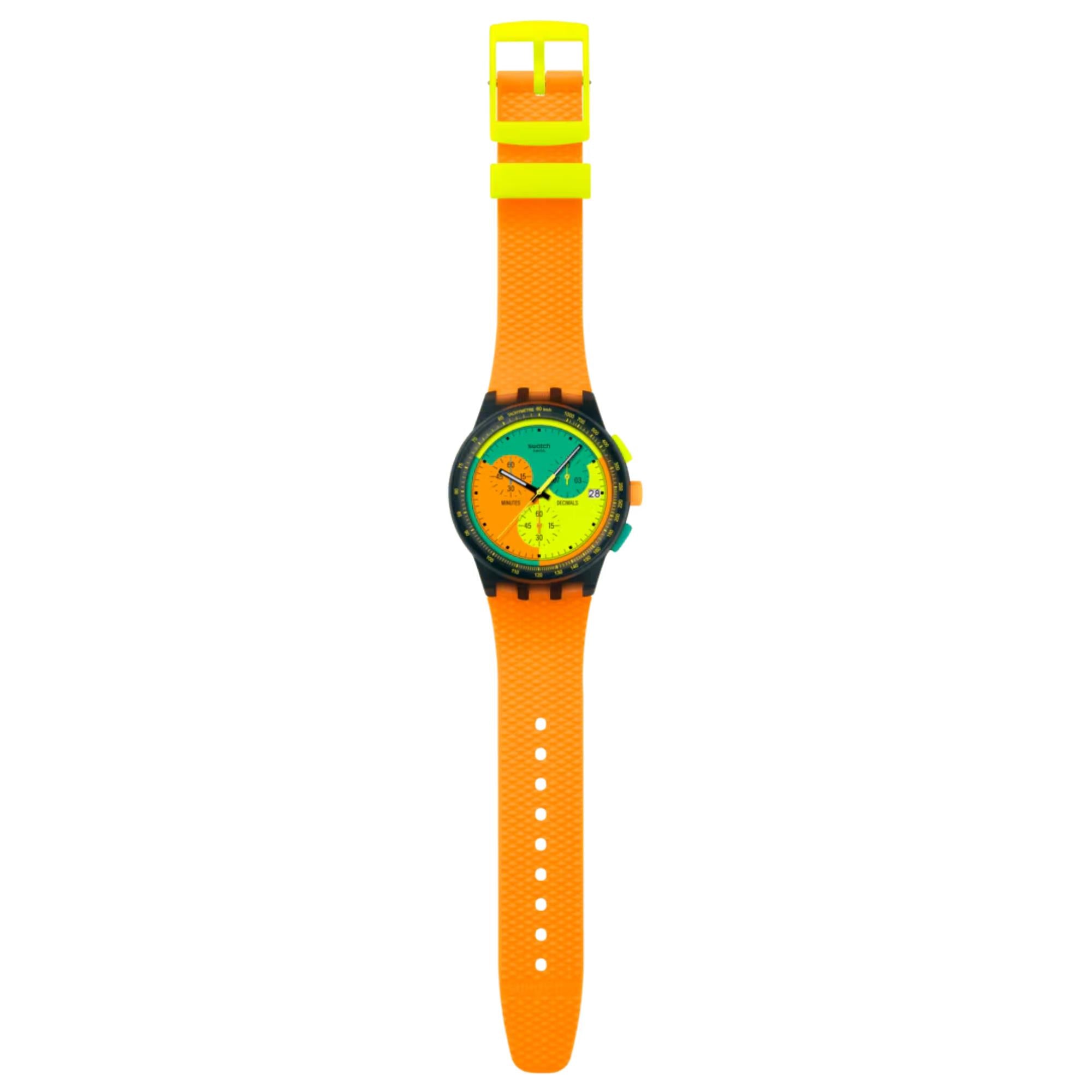 Swatch Originals Neon Signal Flag Chronograph Quarz Mehrfarbiges Zifferblatt Silikonarmband Uhr SUSB422