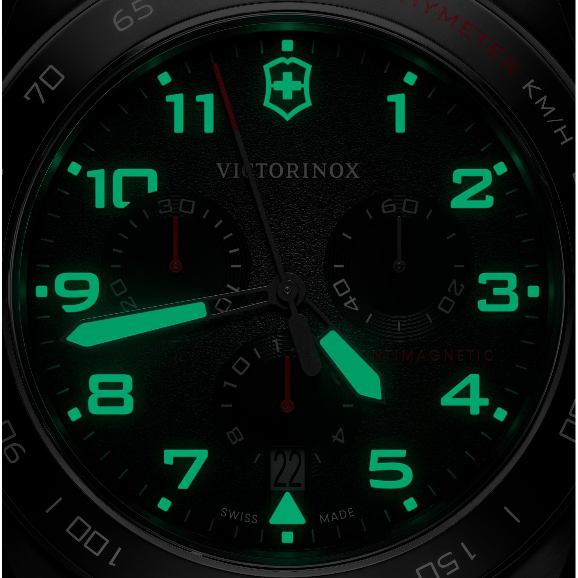 Victorinox Swiss Army 42mm Chronograph Black Dial Rubber Mens Quartz Watch 242051