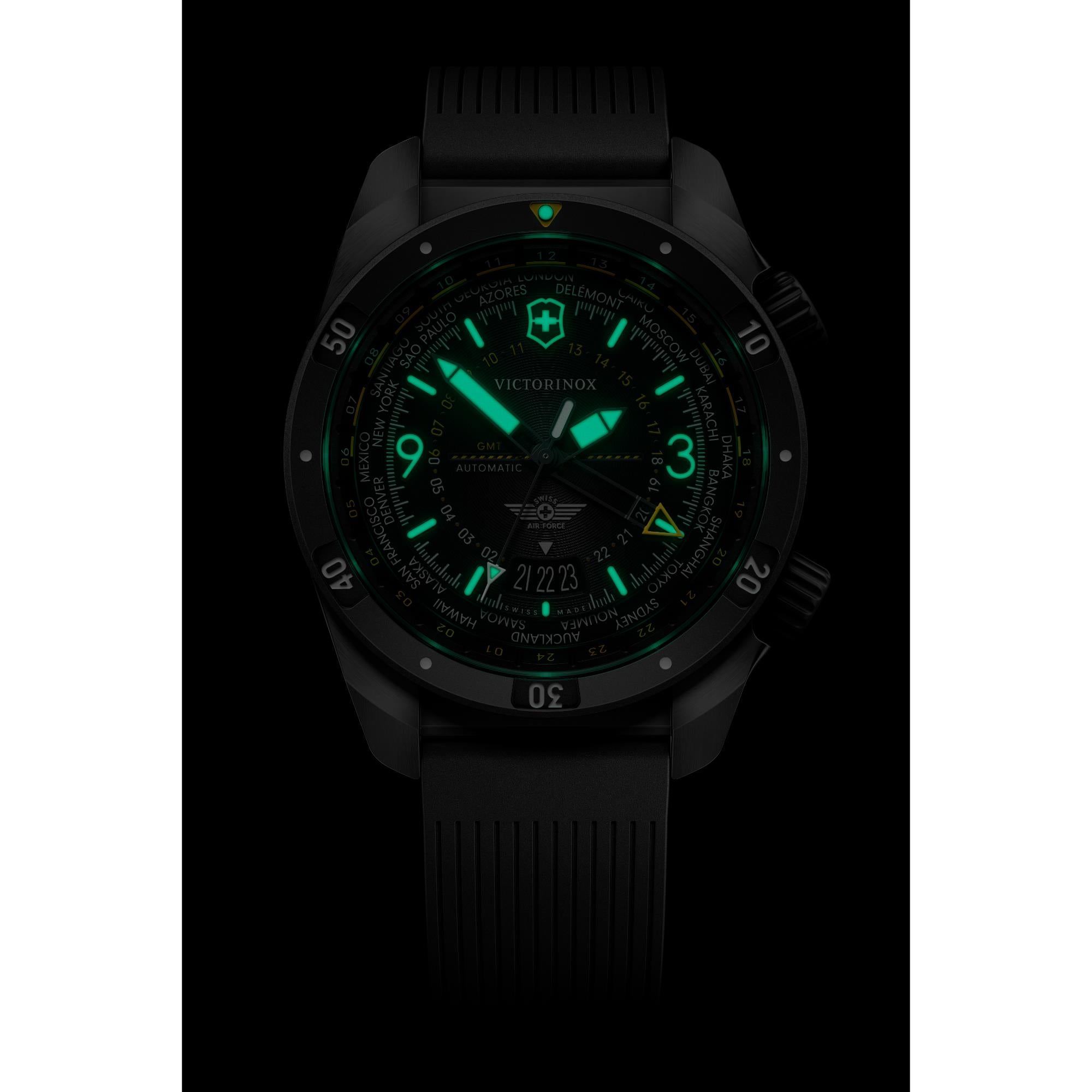 Victorinox Air Pro 43mm GMT Black Dial Rubber Mens Automatic Watch 242005