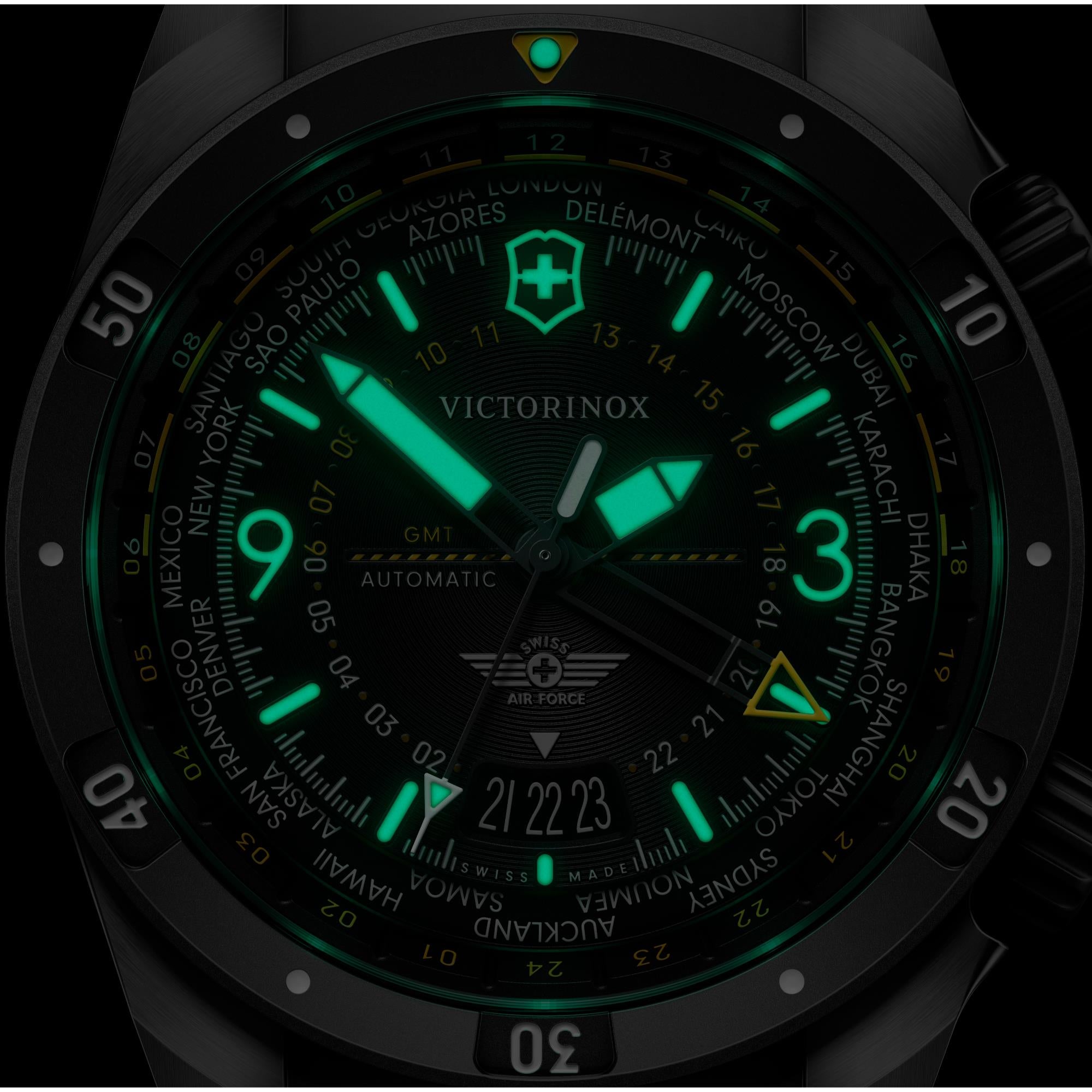 Victorinox Air Pro 43mm GMT Black Dial Rubber Mens Automatic Watch 242005