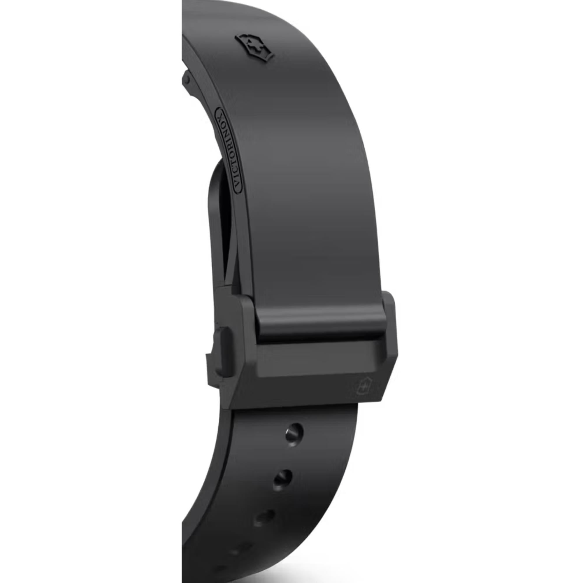 Close-up of Victorinox I.N.O.X. 242023.1 black rubber strap featuring a deployant clasp