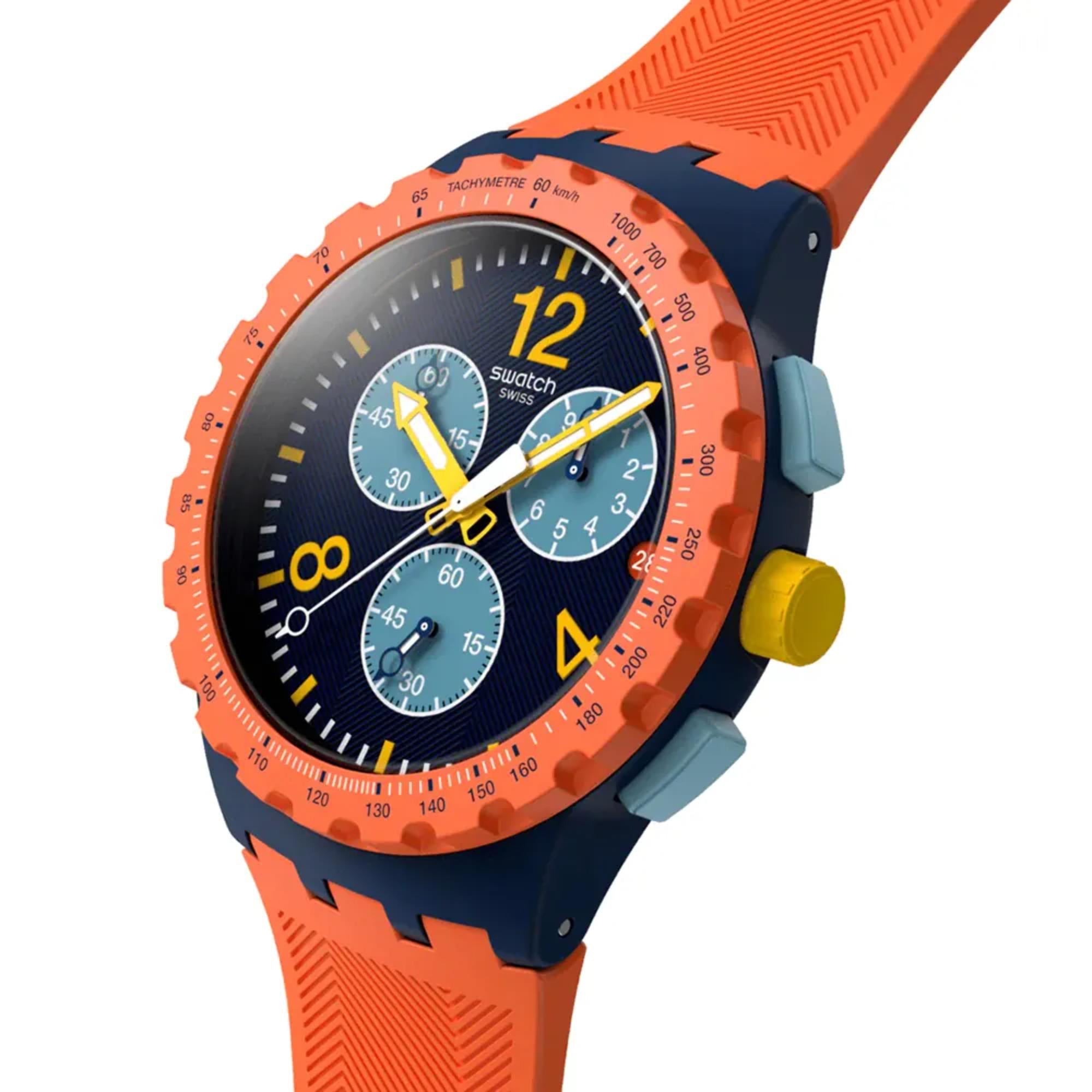 Montre Swatch Originals Camo Flash Chronographe Cadran Bleu Bracelet Silicone SUSI400