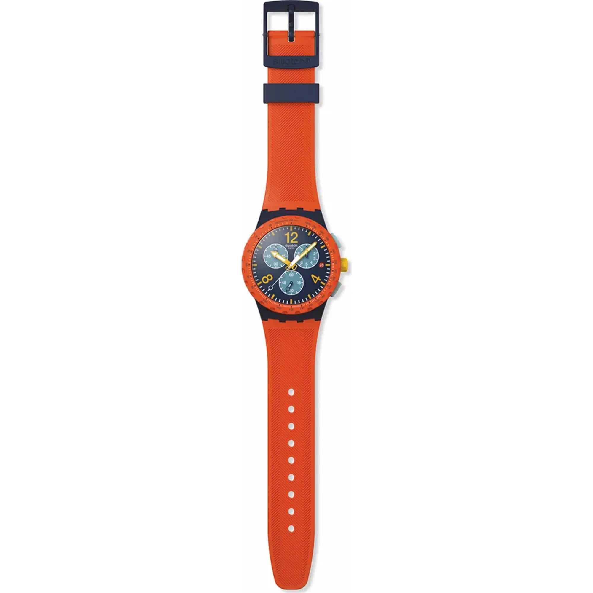 Montre Swatch Originals Camo Flash Chronographe Cadran Bleu Bracelet Silicone SUSI400