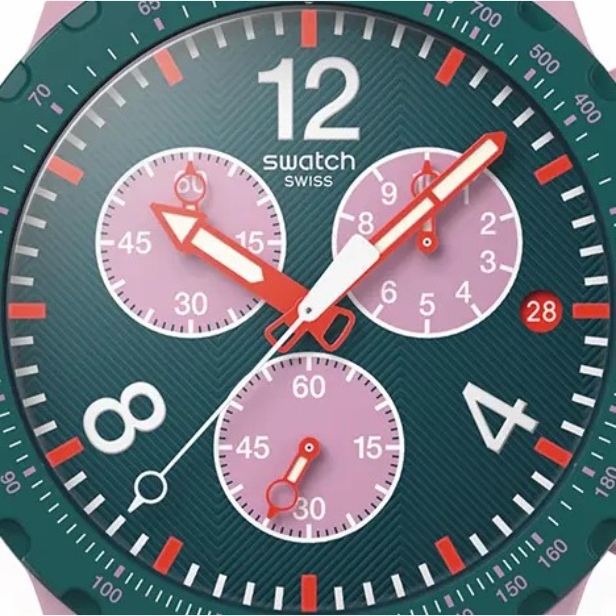 Swatch Originals Moment of Rose Chronograph Green Dial Silicone Strap Watch SUSP400