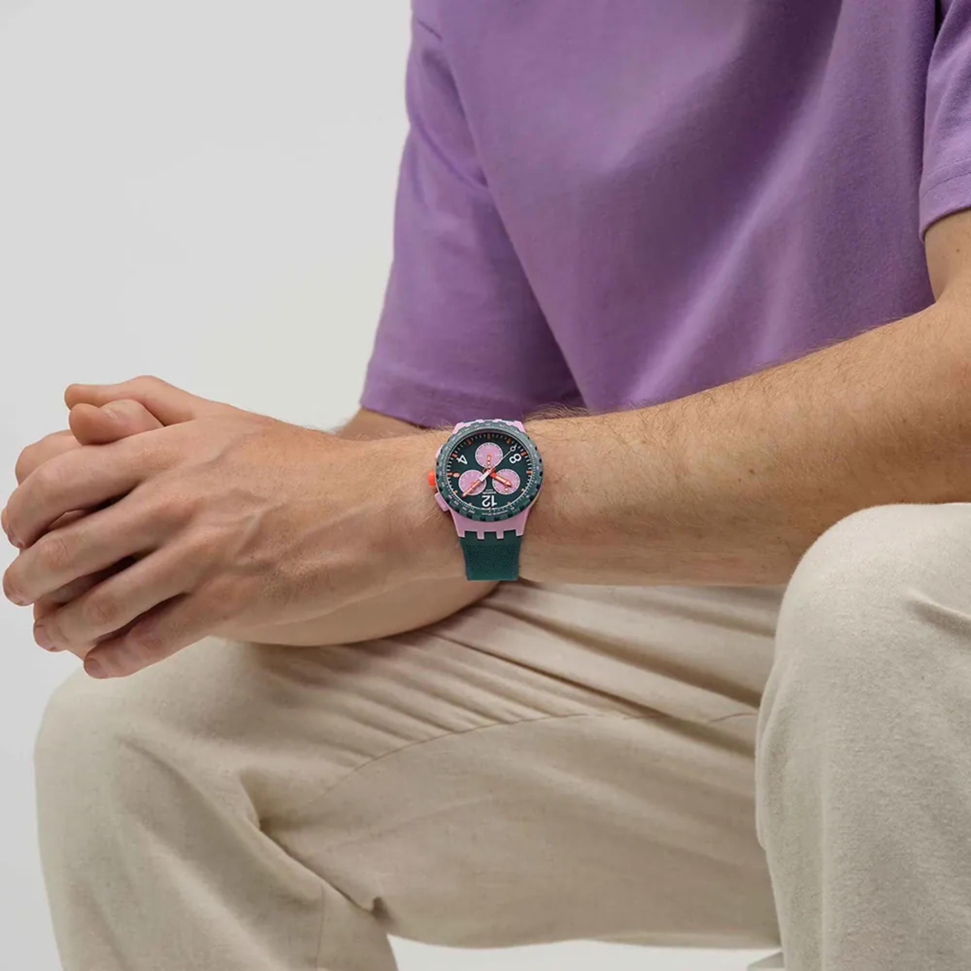 Swatch Originals Moment of Rose Chronograph Green Dial Silicone Strap Watch SUSP400
