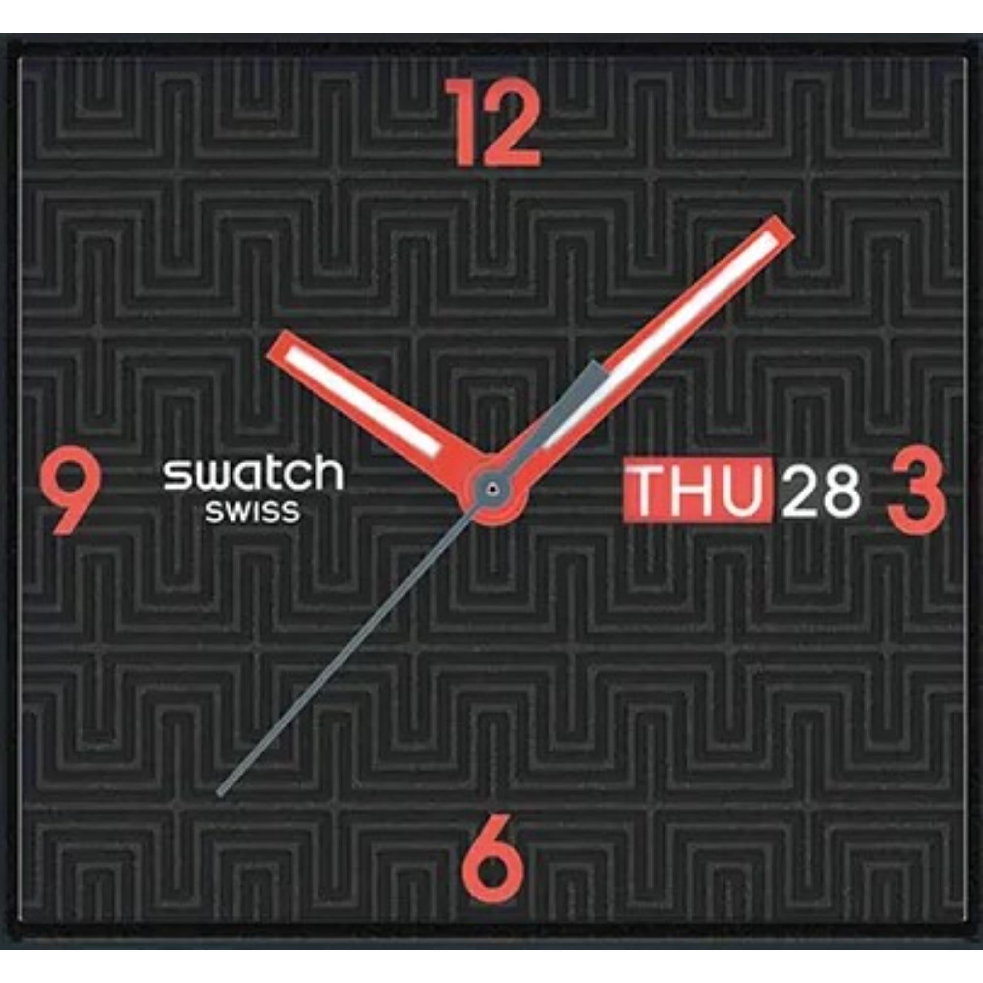 Swatch Originals Squared Off Quartz Black Dial Silicone Strap Watch SO34M701