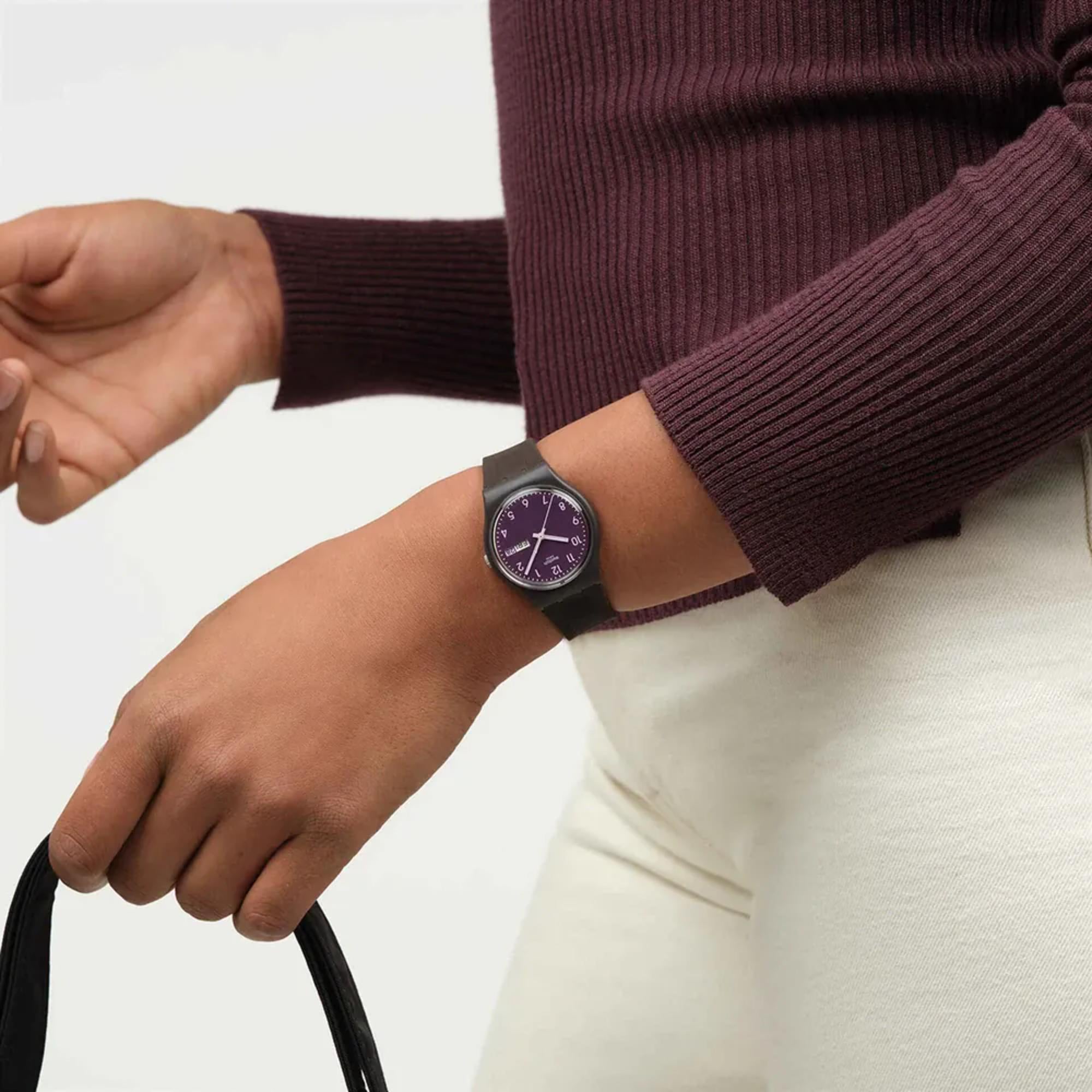 Swatch Originals Webende Wunder Quarz Lila Zifferblatt Silikonarmband Uhr SO28C700