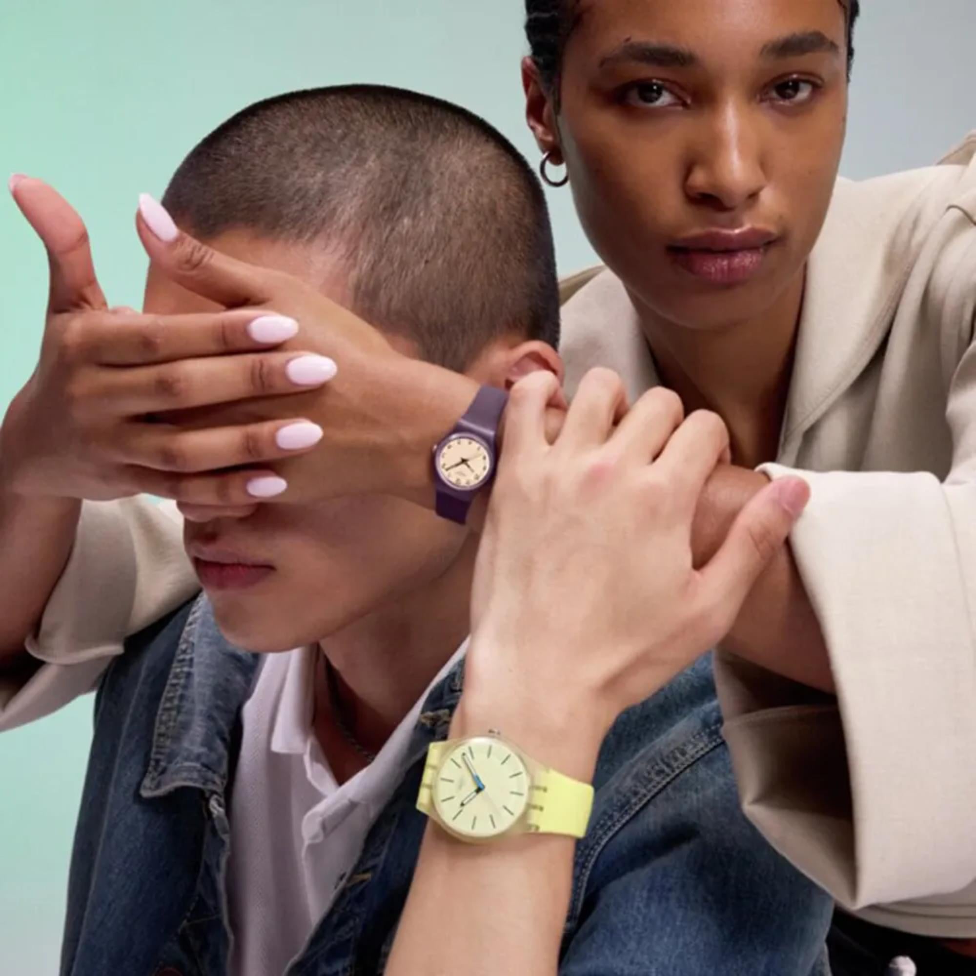 Swatch Originals Zitrus Neigung Quarz Gelb Zifferblatt Silikonarmband Uhr SO29J102