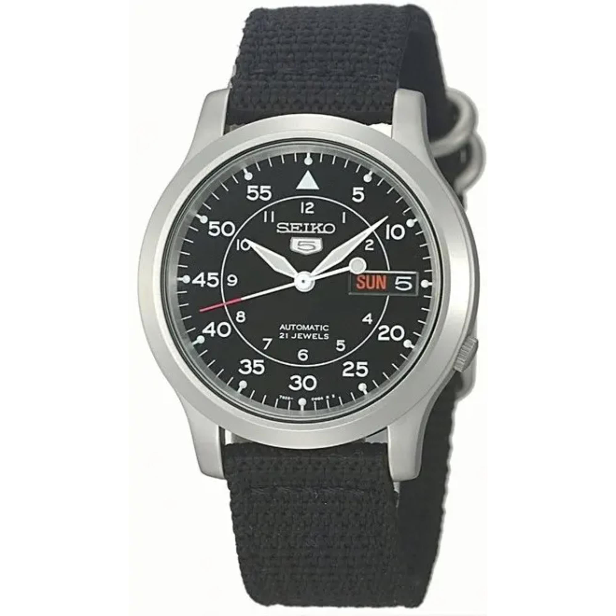 Seiko 5 Automatic Black Dial Black NATO Fabric Strap Men's Watch SNK809K2 - WatchNation