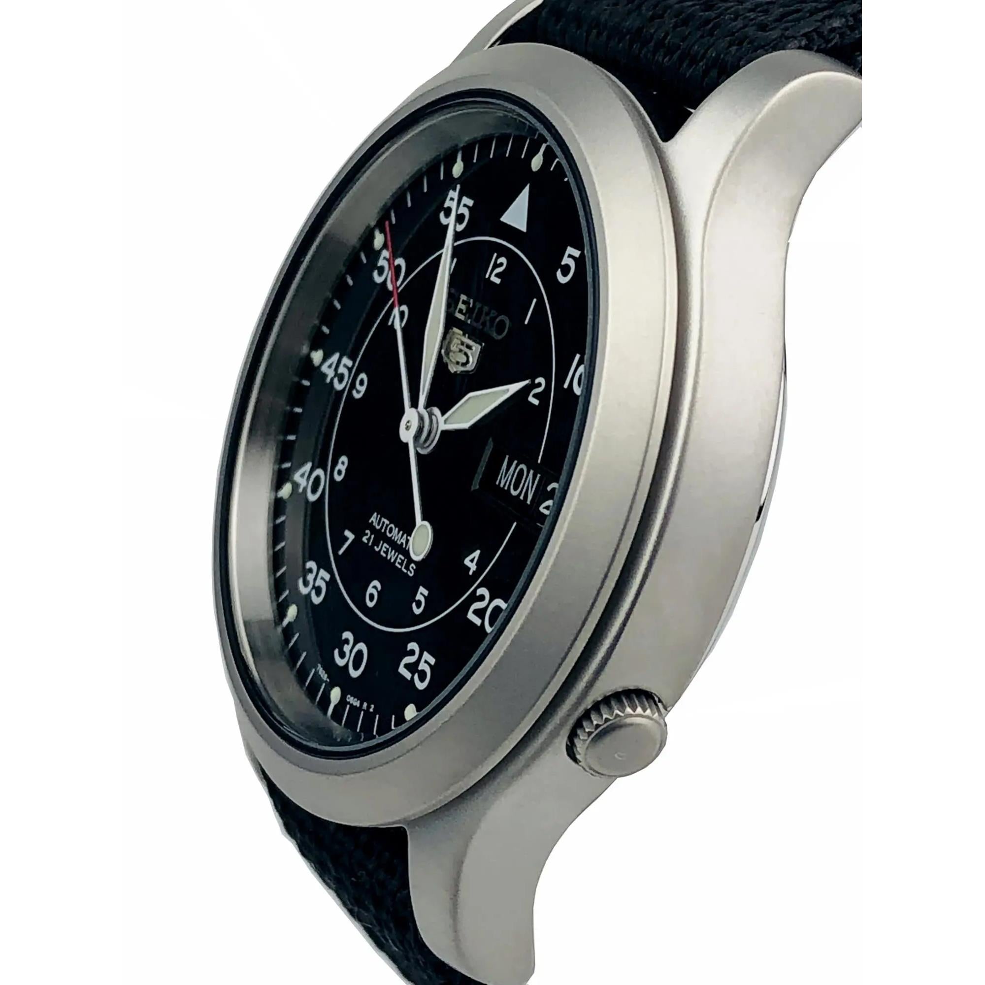 Seiko 5 Automatic Black Dial Black NATO Fabric Strap Men's Watch SNK809K2 - WatchNation