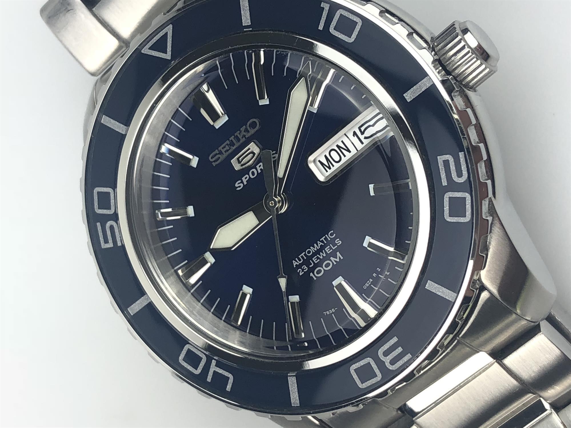 Seiko 5 Sports Automatic Blue Dial Stainless Steel Men's Watch SNZH53K1 - WatchNation